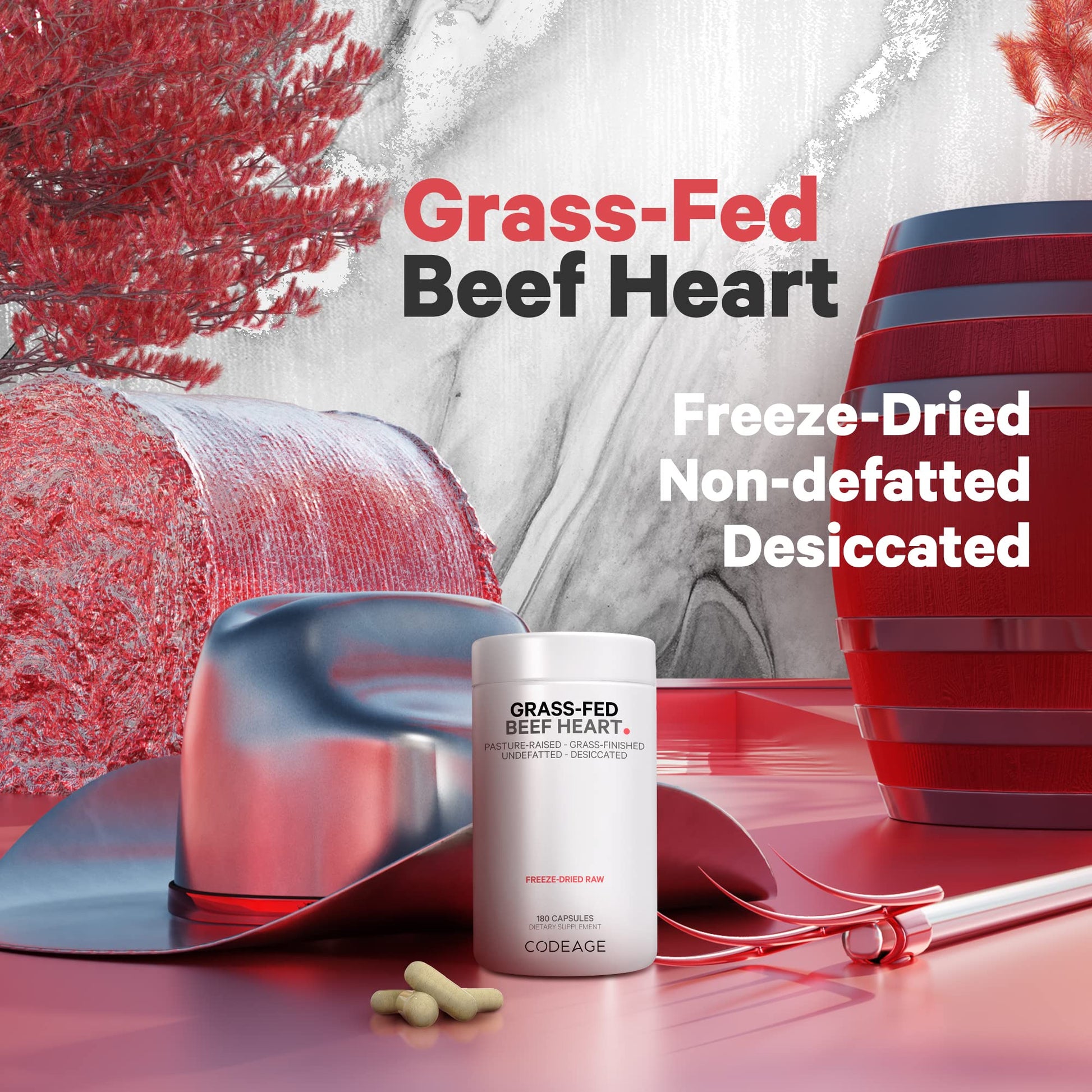 Codeage Grass Fed Beef Heart Supplement - Freeze Dried, Non-Defatted, Desiccated Glandular Supplements - Bovine Meat & Liver Pills - Beef Vitamins for Heart - Non-GMO -180 Capsules Codeage buy supplements canada