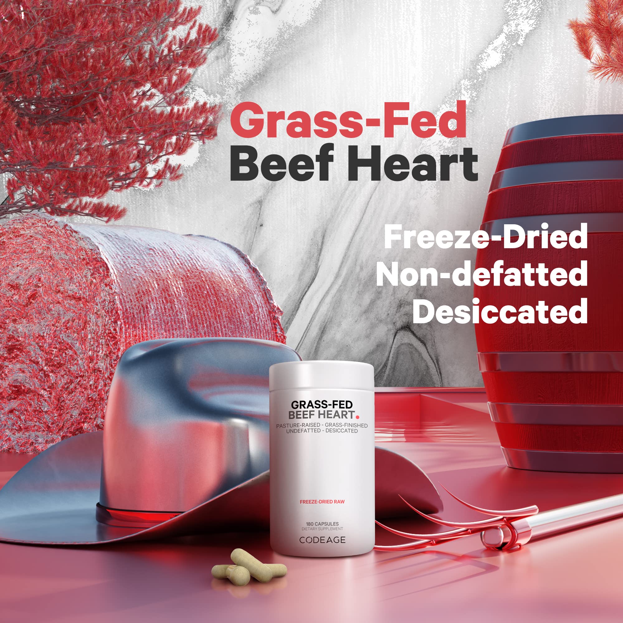 Codeage Grass Fed Beef Heart Supplement - Freeze Dried, Non-Defatted, Desiccated Glandular Supplements - Bovine Meat & Liver Pills - Beef Vitamins for Heart - Non-GMO -180 Capsules Codeage buy supplements canada
