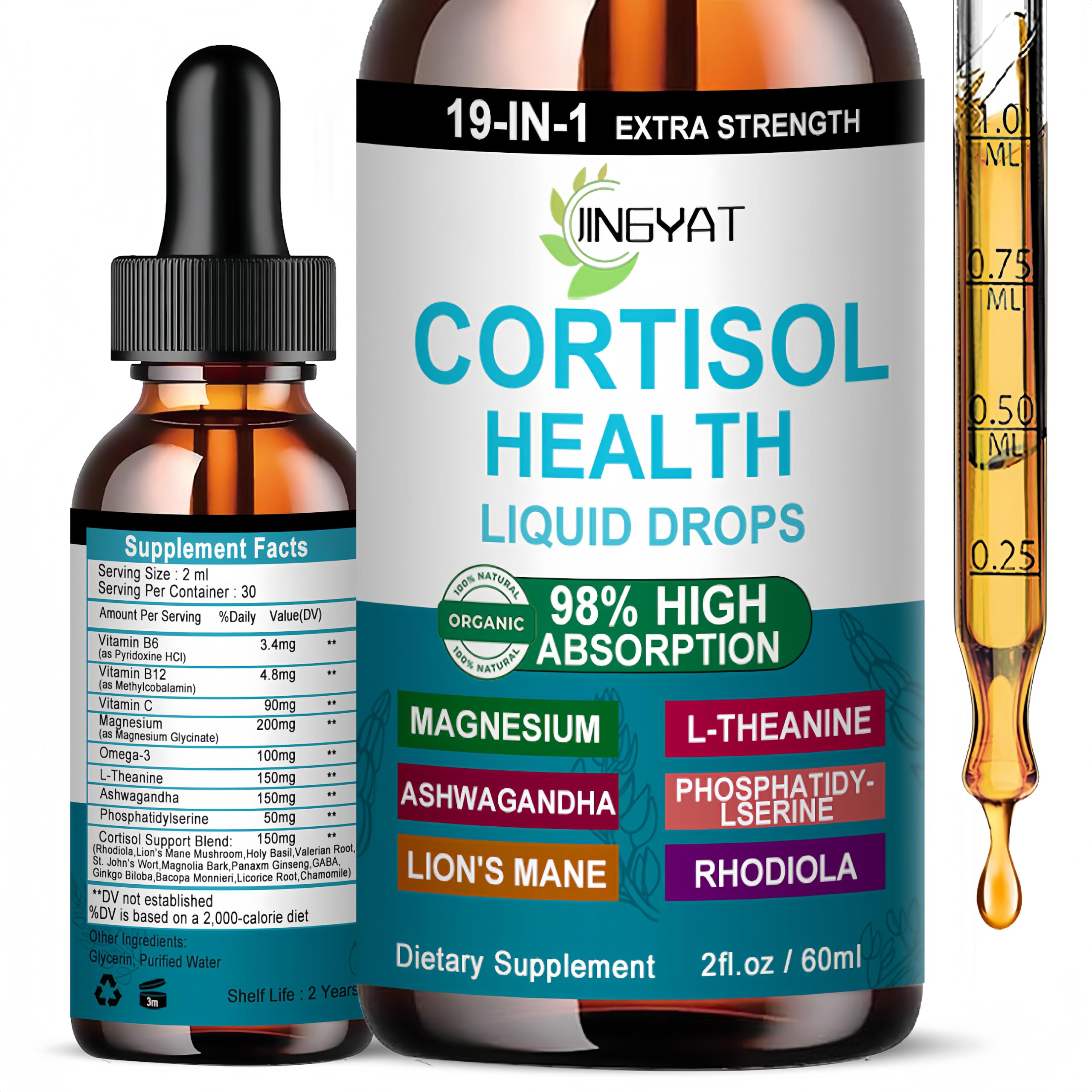 Cortisol Supplements for Women,19-in-1 Cortisol Supplement Liquid Drops w/Magnesium,L-Theanine,Ashwagandha,Omega-3, High Absorption Hormone Balanced for Women Drops - Sleep Focus Mood, Non-GMO JINGYAT buy supplements canada