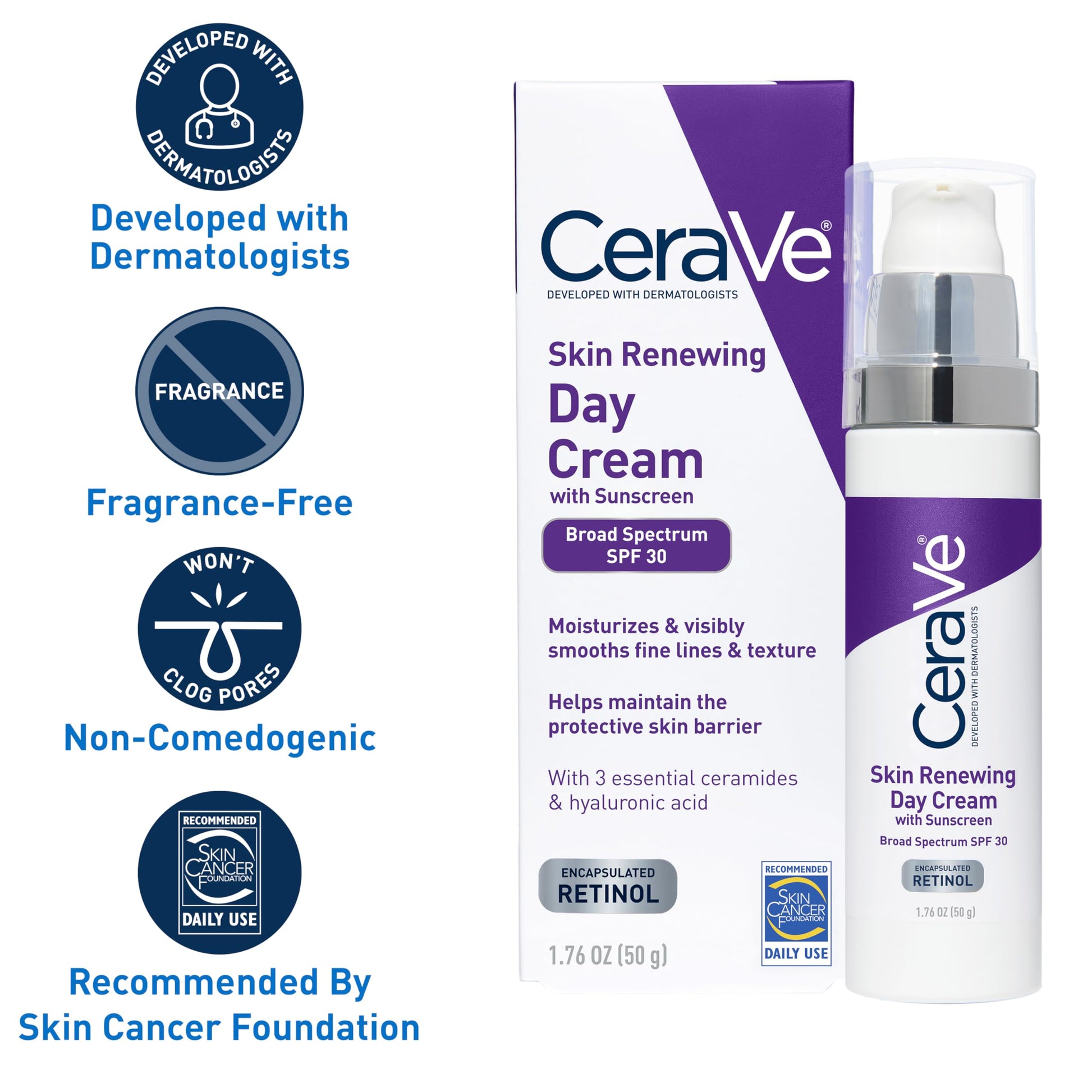 CeraVe Anti-Aging Face Cream SPF 30, Anti-Wrinkle Retinol Cream with Hyaluronic Acid and Ceramides, 1.76 oz CeraVe buy supplements canada