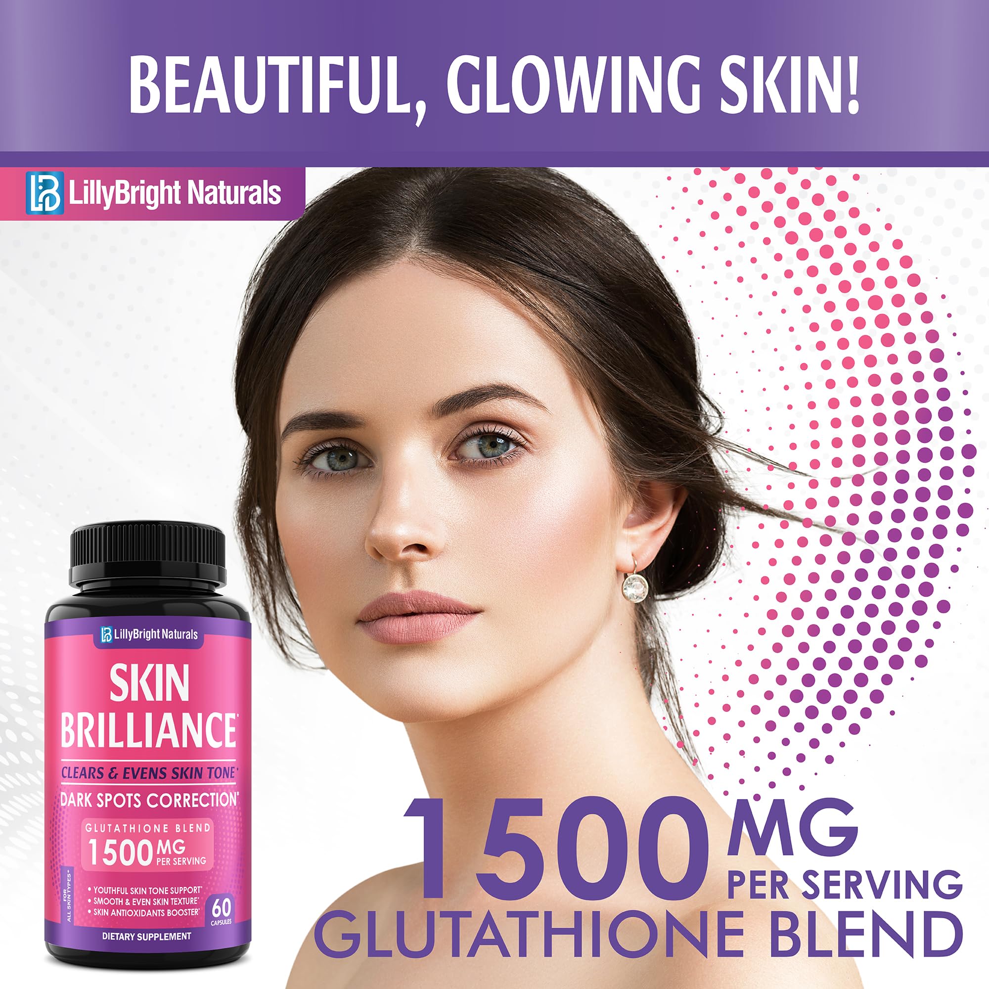 Glutathione Capsules - 1,500mcg L-Glutathione Supplement with Vitamin C - Skin Tone Enhancer - Targets Dark Spots & Acne Marks - Antioxidant Supplement for Beauty & Health Support - 60 Skin Pills LB LILLYBRIGHT NATURALS buy supplements canada