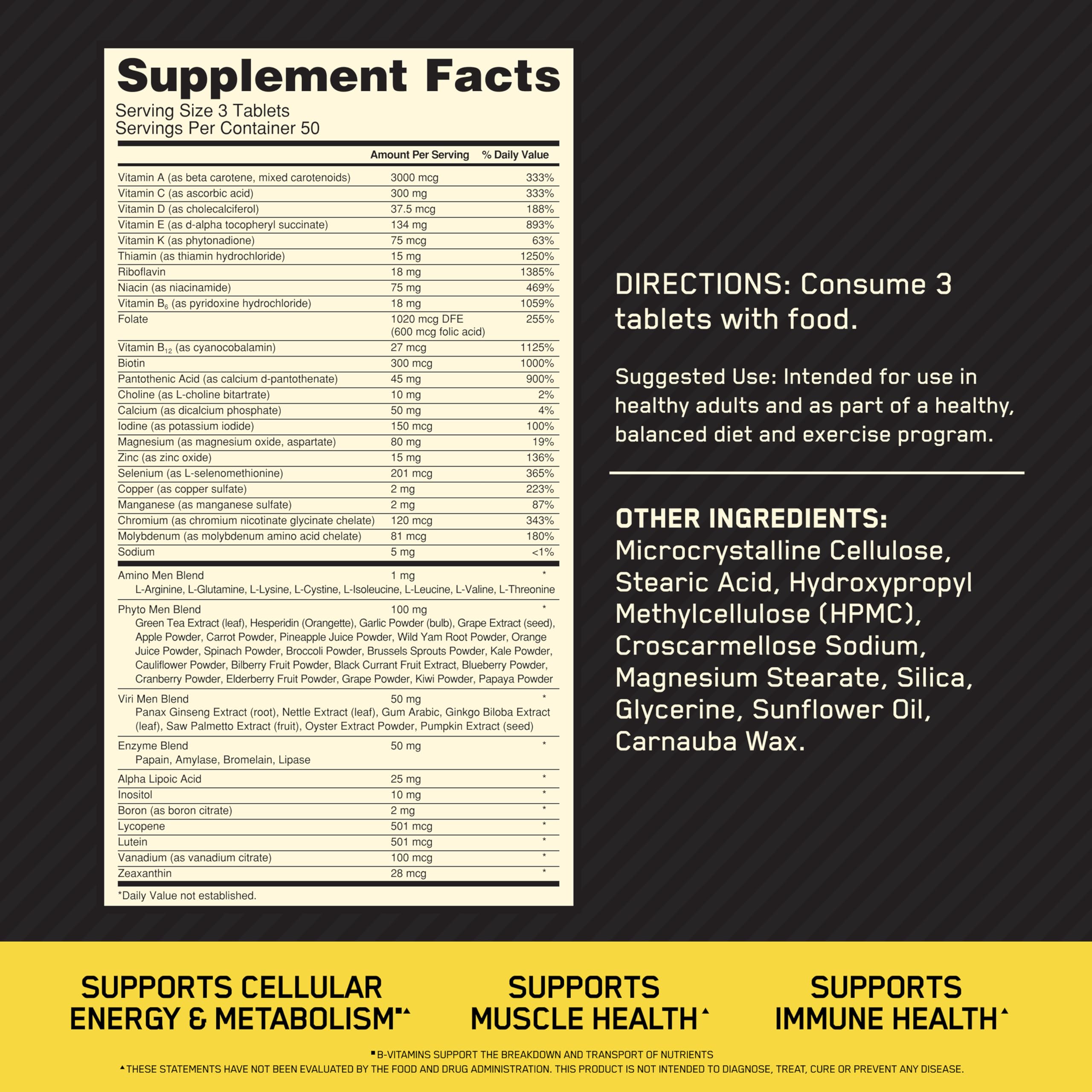 Optimum Nutrition Opti-Men, Vitamin C, Zinc and Vitamin D, E, B12 for Immune Support Mens Daily Multivitamin Supplement Optimum Nutrition buy supplements canada
