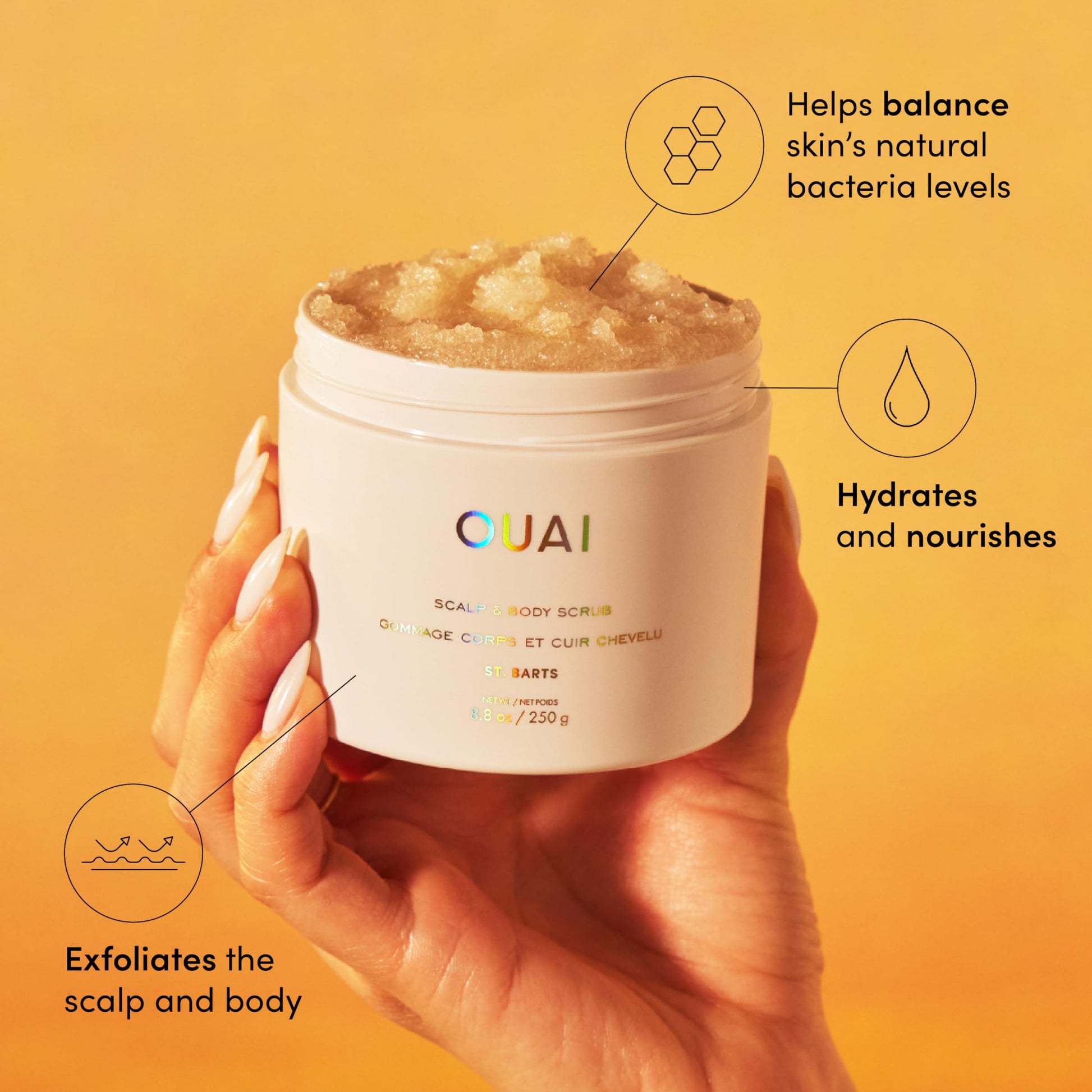 OUAI Scalp & Body Scrub, St. Barts - Exfoliating Body Scrub with Sugar & Coconut Oil Blend for Smooth, Moisturized Skin - Gentle Scalp Exfoliator for Removing Product Build Up (8.8 Oz) OUAI buy supplements canada