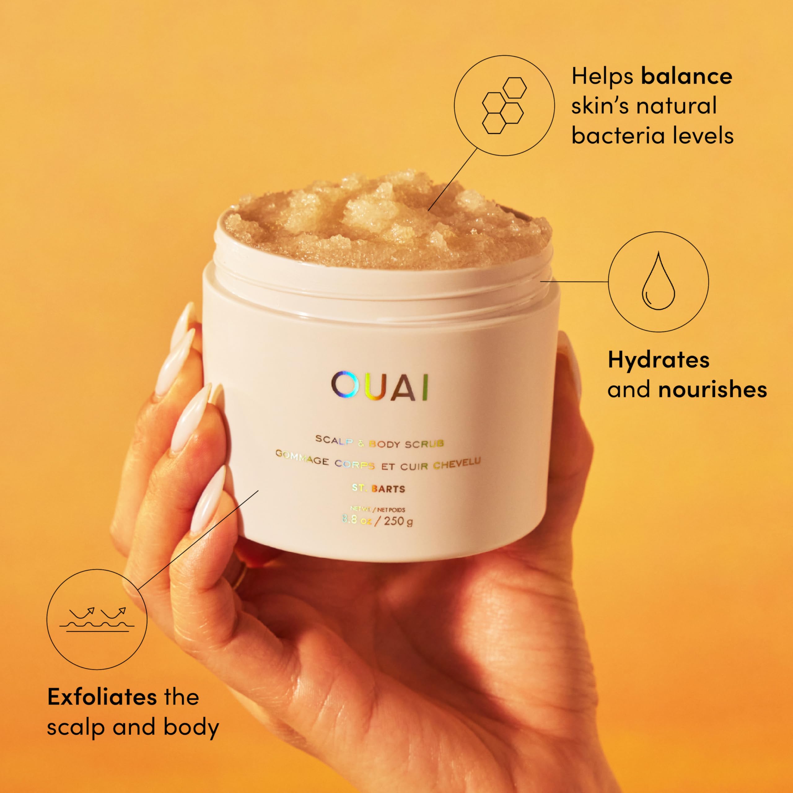 OUAI Scalp & Body Scrub, St. Barts - Exfoliating Body Scrub with Sugar & Coconut Oil Blend for Smooth, Moisturized Skin - Gentle Scalp Exfoliator for Removing Product Build Up (8.8 Oz) OUAI buy supplements canada