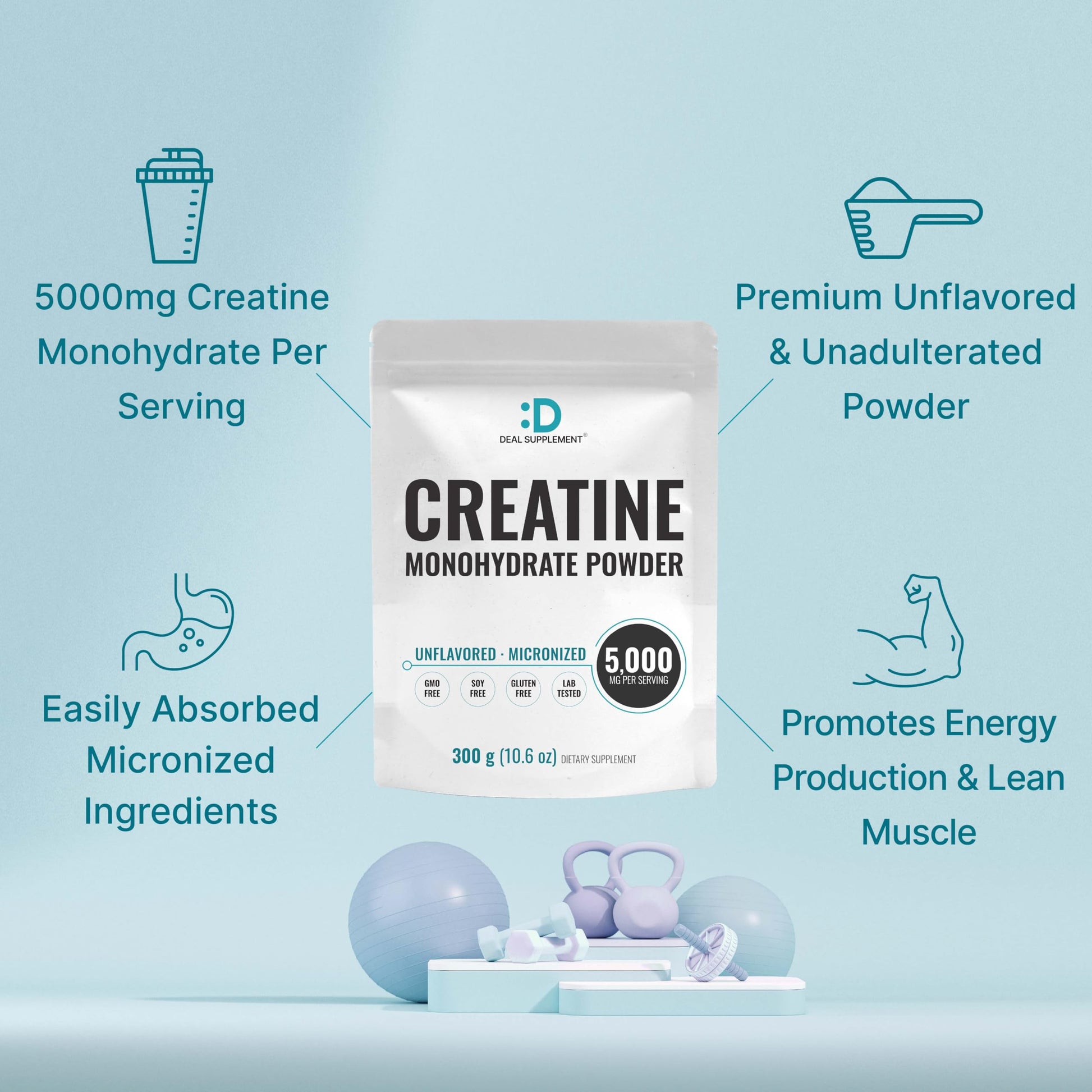 DEAL SUPPLEMENT Instant Creatine Monohydrate Powder, 5g Per Serving – 60 Servings | Micronized, Unflavored, Fast Absorbing Formula | Filler Free, Non-GMO, Keto Friendly, Vegan DEAL SUPPLEMENT buy supplements canada