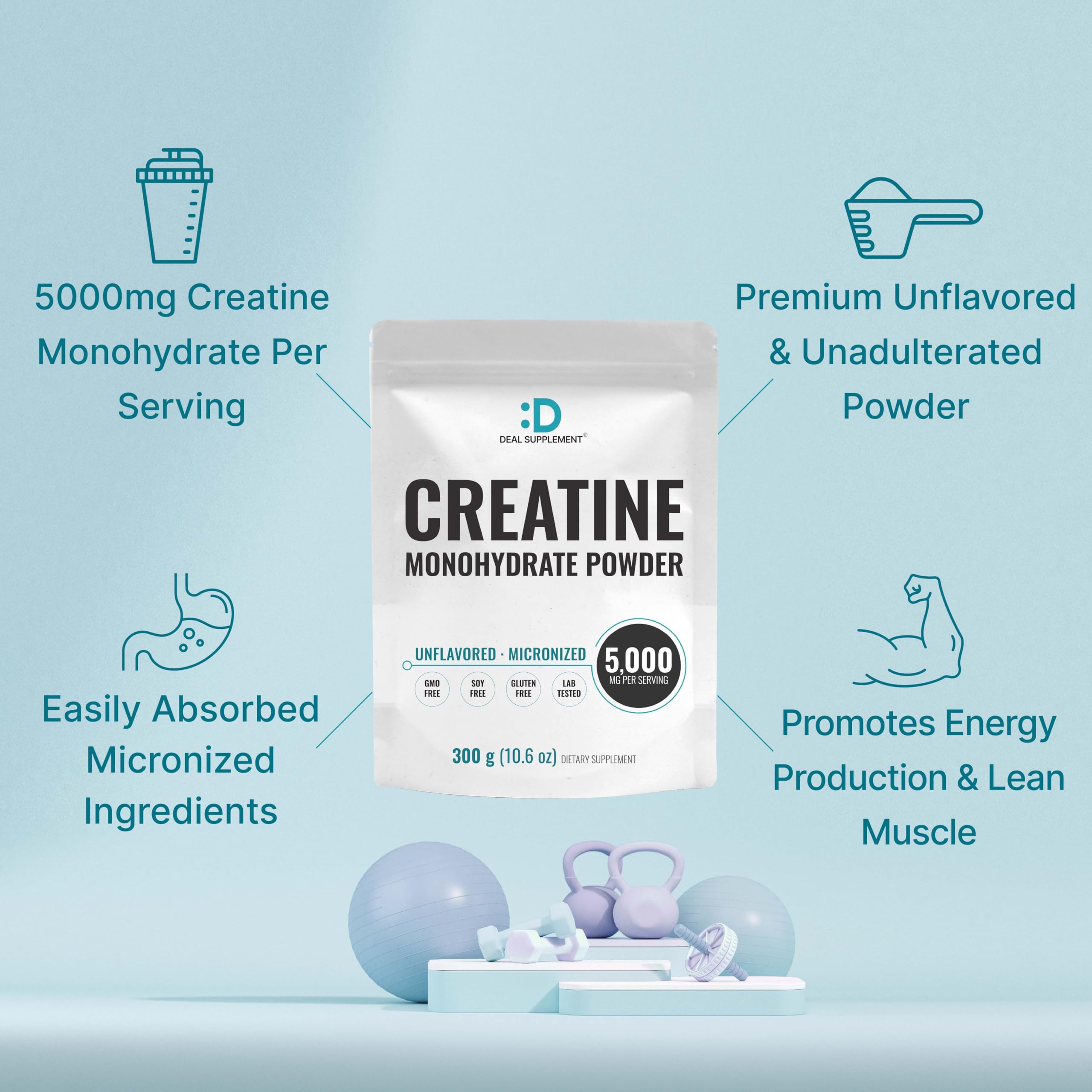DEAL SUPPLEMENT Instant Creatine Monohydrate Powder, 5g Per Serving – 60 Servings | Micronized, Unflavored, Fast Absorbing Formula | Filler Free, Non-GMO, Keto Friendly, Vegan DEAL SUPPLEMENT buy supplements canada