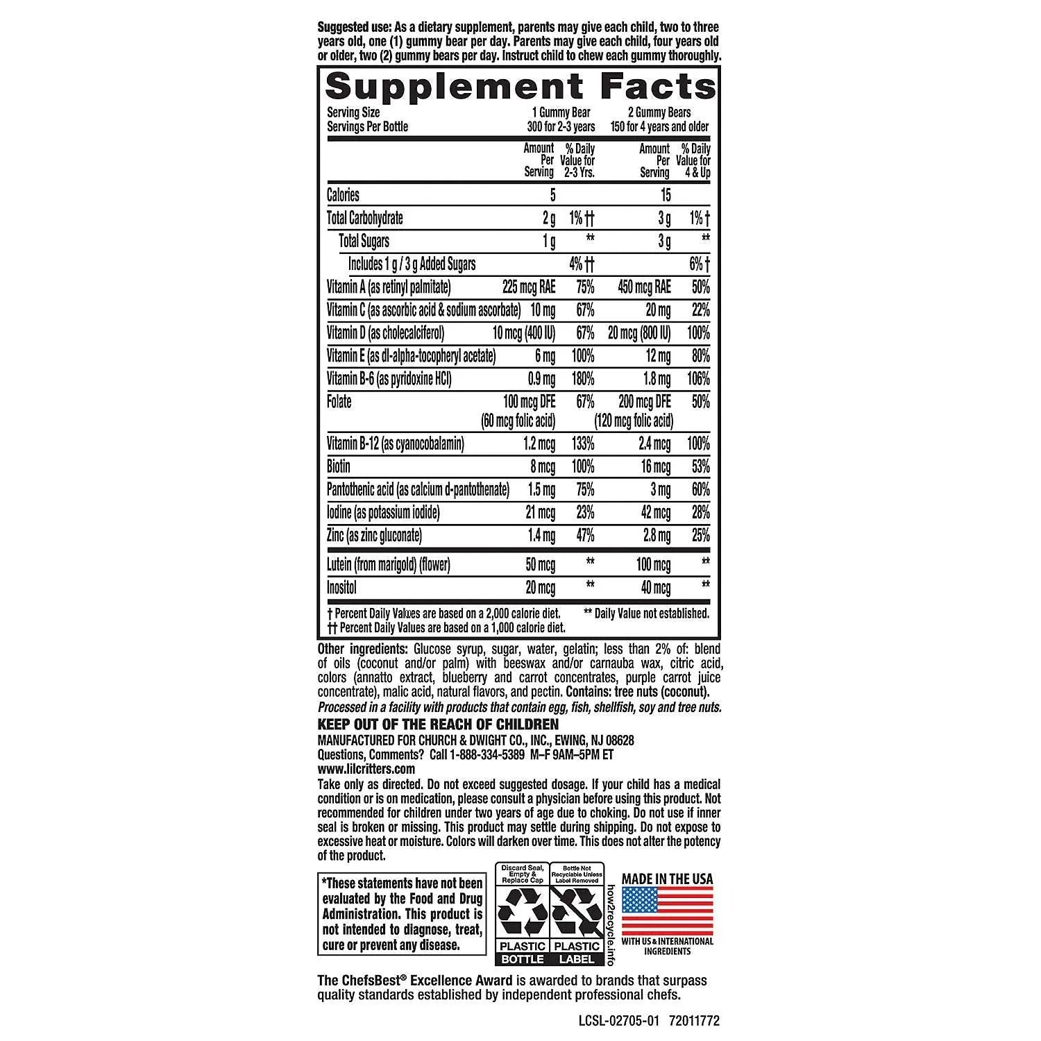 Gummy Vites Children's Chewable Gummy Bear Multivitamin Dietary Supplement, 300 Count L'il Critters Gummy Vites buy supplements canada