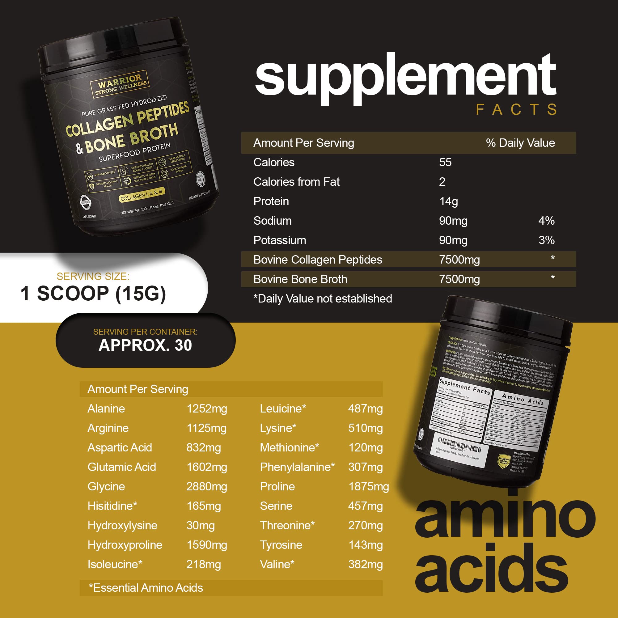 Warrior Strong Wellness Premium Collagen Peptides Bone Broth: Grass Fed Hydrolyzed Warrior Strong Wellness buy supplements canada