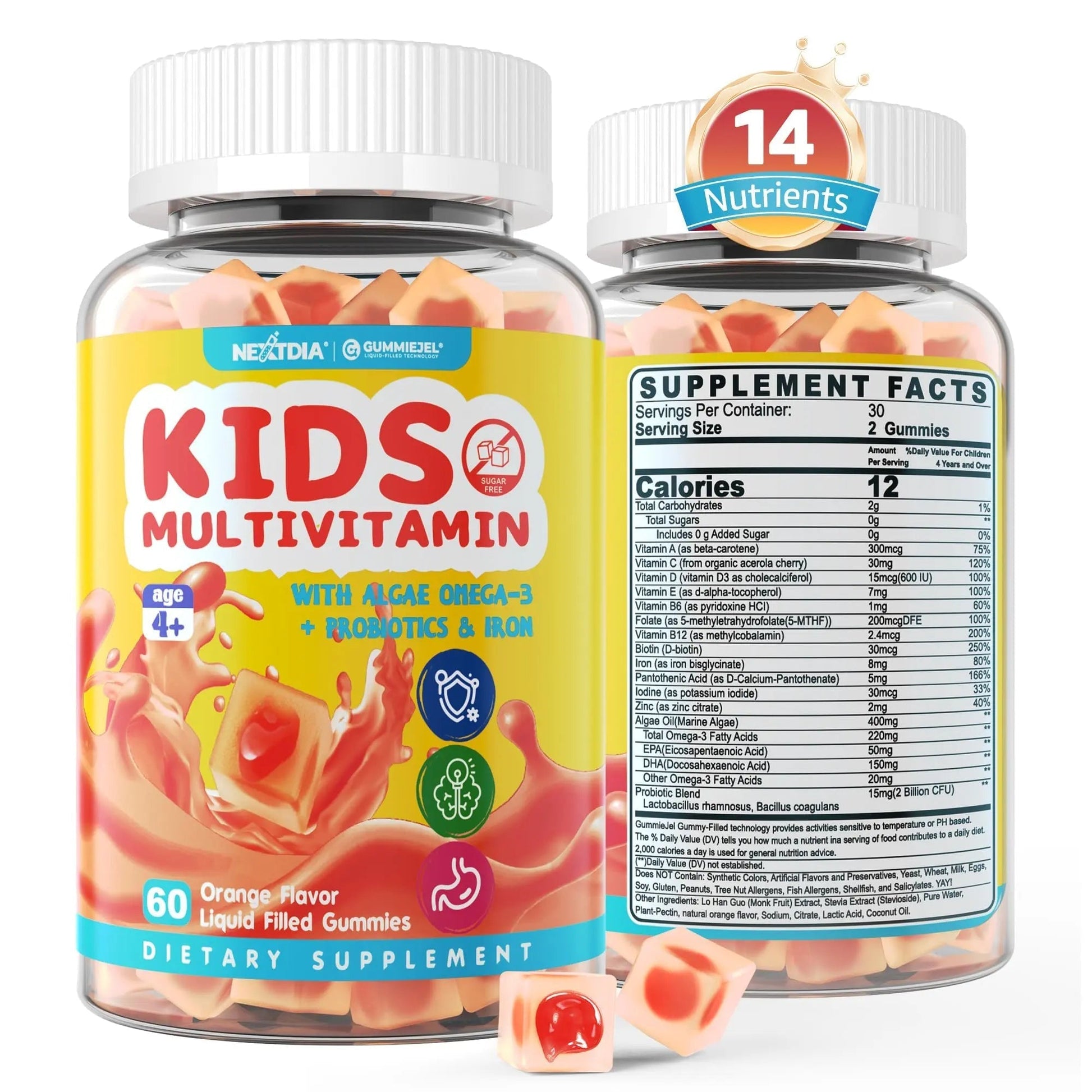 Kids Multivitamin Gummies with Iron, Sugar Free, Kids Daily Vitamins + Probiotics, Algae Omega 3 (EPA/DHA), A, C, D, Methyl B12, Folate, B6, Zinc, Biotin Nextdia buy supplements canada