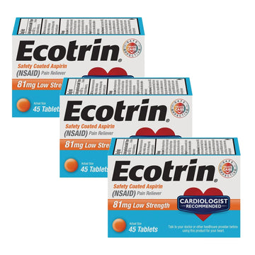 Ecotrin Safety Coated Aspirin Pain Reliever Tablets, Low Strength, NSAID 81mg, 45 ct (Pack of 3) Ecotrin buy supplements canada