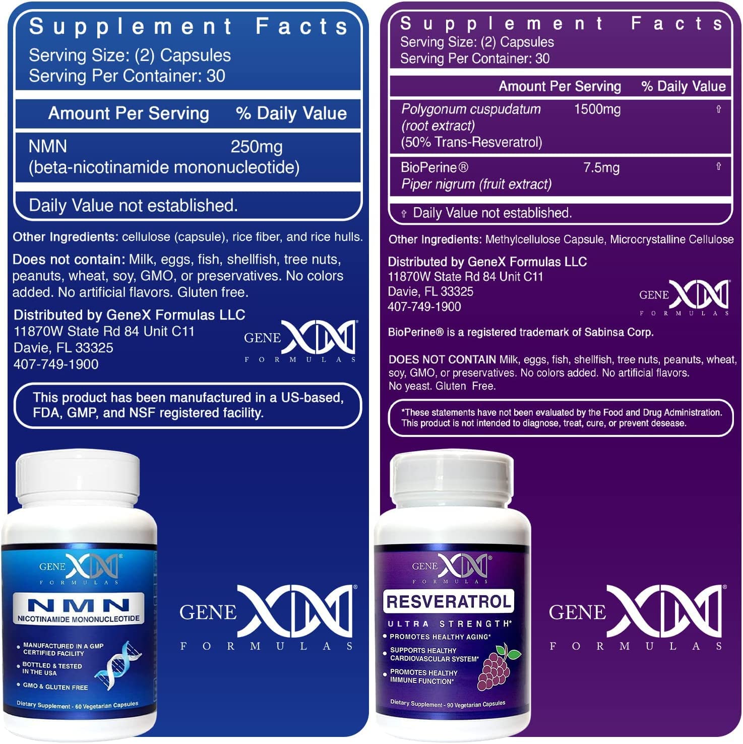 Genex Formulas NMN and Resveratrol Dynamic Duo Supplements | 250mg NAD+ Precursor and Ultra Strength 1500mg Resveratrol w/BioPerine, for Healthy Aging Support Genex Formulas buy supplements canada