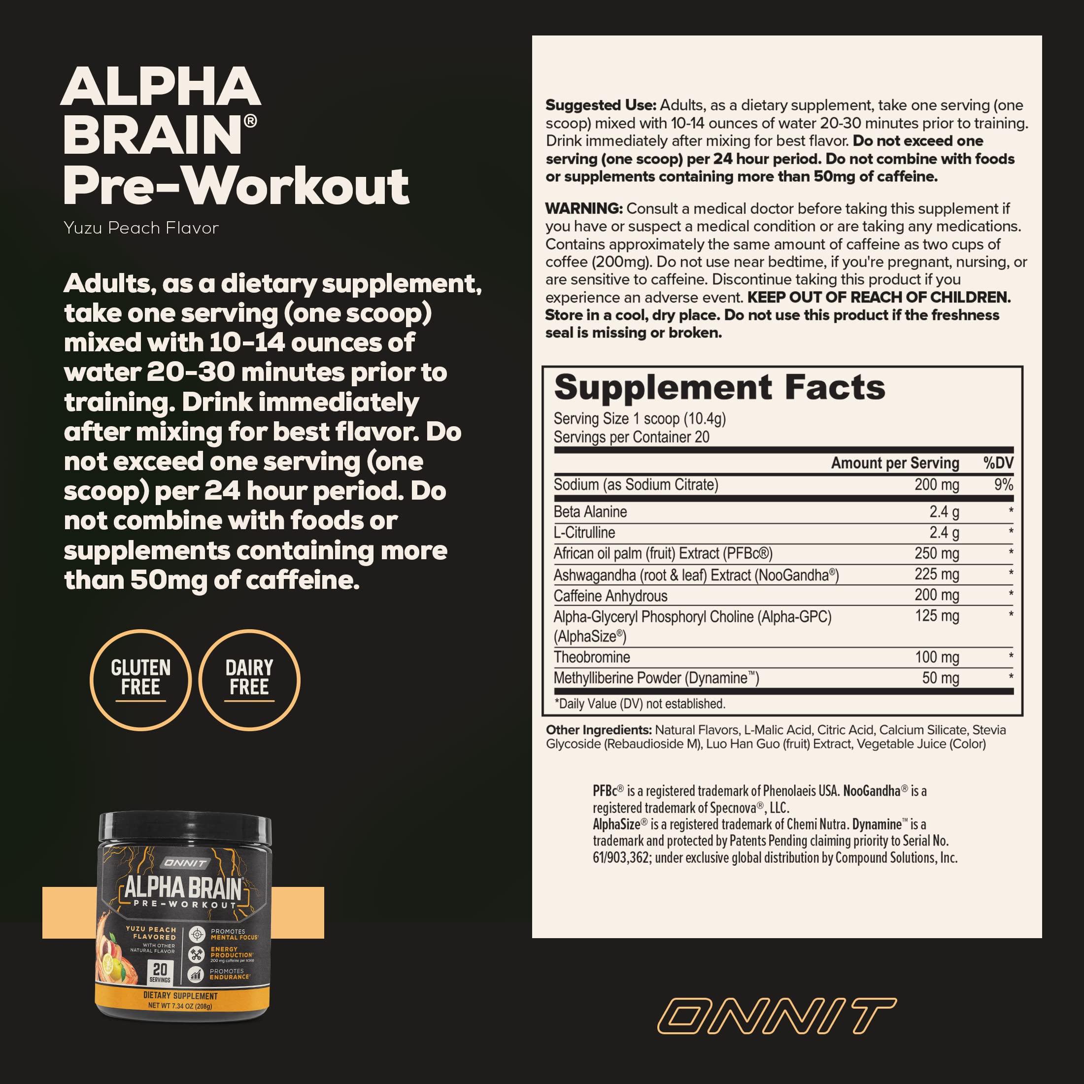 ONNIT Alpha Brain Pre-Workout - Yuzu Peach (20 Serving Tub) ONNIT buy supplements canada