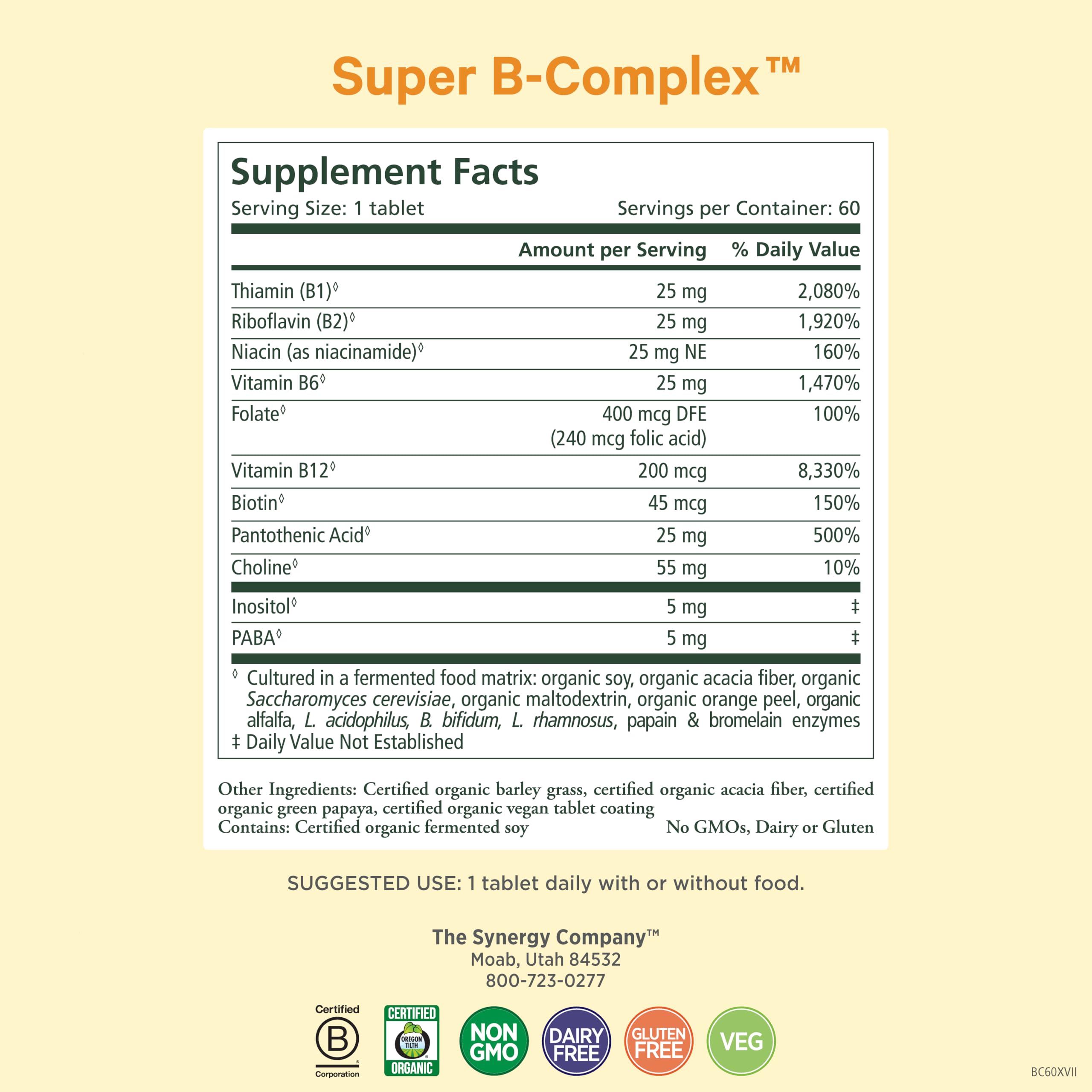 PURE SYNERGY Super B-Complex | Vitamin B Complex Made with Organic Whole Foods | Vegan Supplement with Natural Vitamin B12, Niacin, and Folate | for Energy PURE SYNERGY buy supplements canada