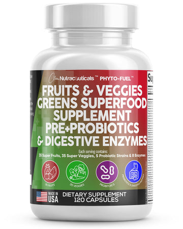 Clean Nutraceuticals Fruits and Veggies Supplement Reds & Green Superfood - Balance of Over 70 Fruit & Vegetable Supplements Capsules with Probiotics Prebiotics Clean Nutraceuticals buy supplements canada
