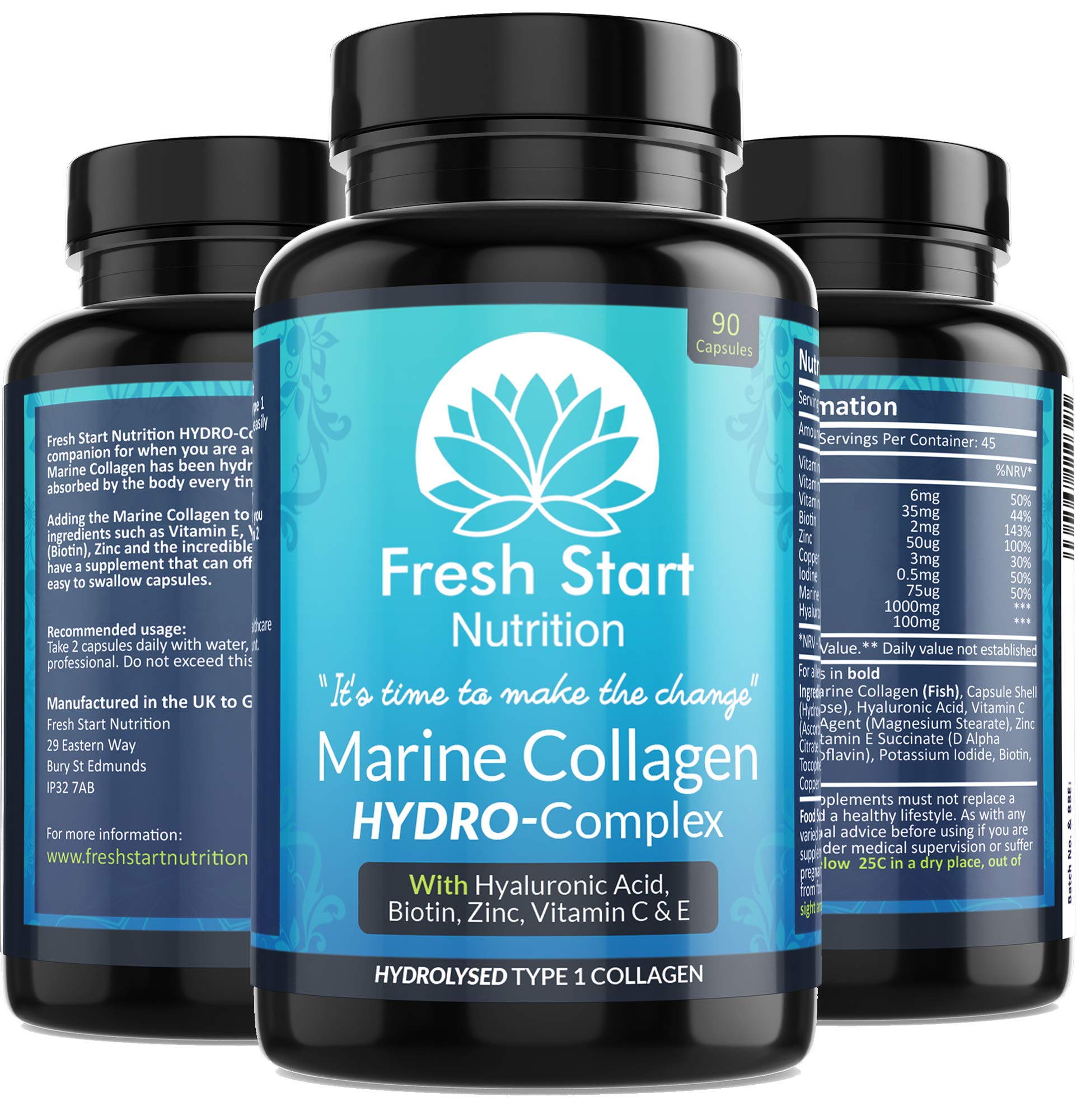 Marine Collagen Tablets 1000mg - 90 Premium Type 1 Hydrolysed Collagen Capsules with Hyaluronic Acid Fresh Start Nutrition buy supplements canada