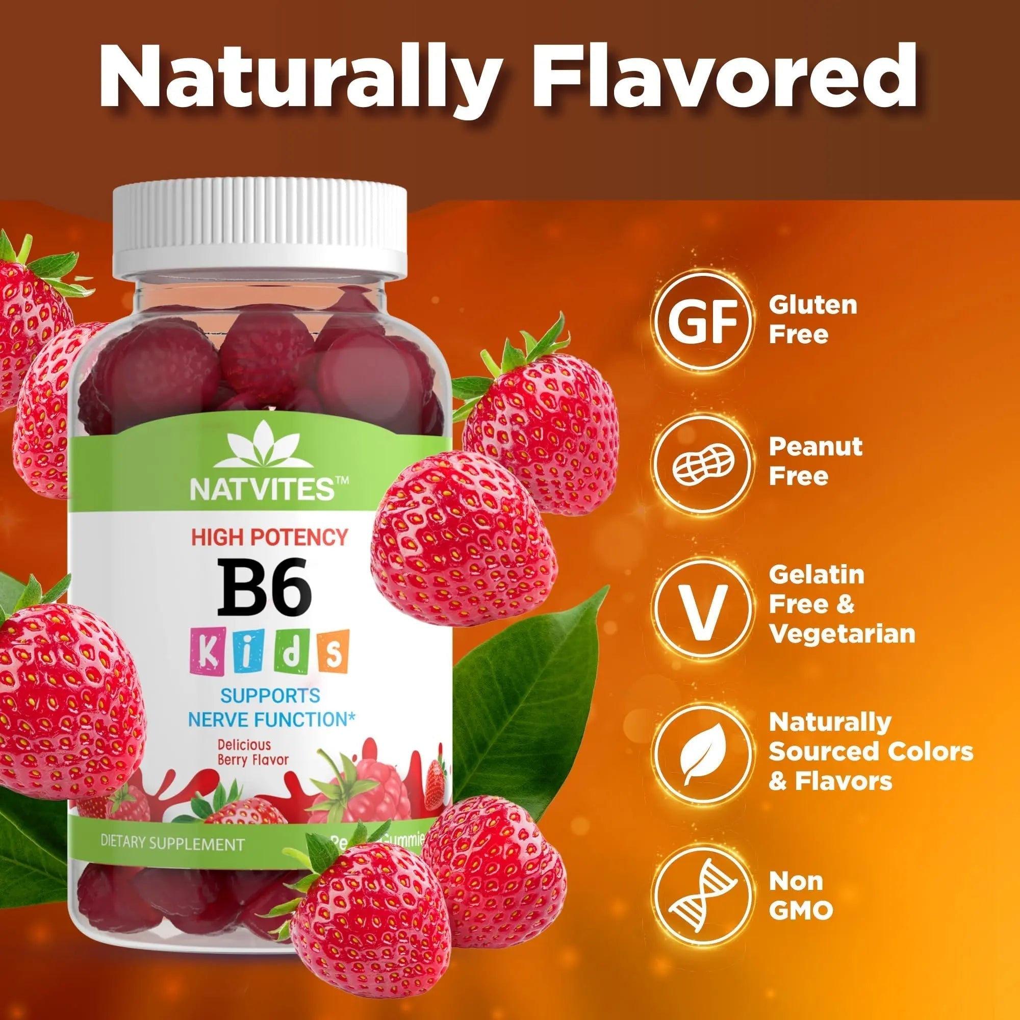 Natvites High-Potency Vitamin B6 Gummies for Kids - Delicious Berry Flavored VIT B6 Vitamins 50mg - Supports Nerve Function - Vegetarian Gluten Free Non-GMO Children's 50 mg B 6 Supplement (60 Count) Natvites buy supplements canada