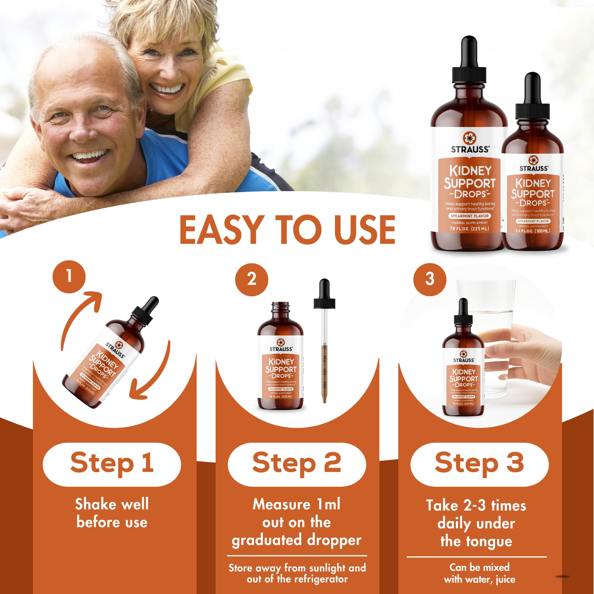 Strauss Naturals Kidney Support Drops – Herbal Kidney Support Supplement for Men and Women – Helps with Kidney Health and Urinary Tract Function – Vegan & Non-GMO – Spearmint Flavored – 100 ml Bottle Strauss Heartdrops buy supplements canada