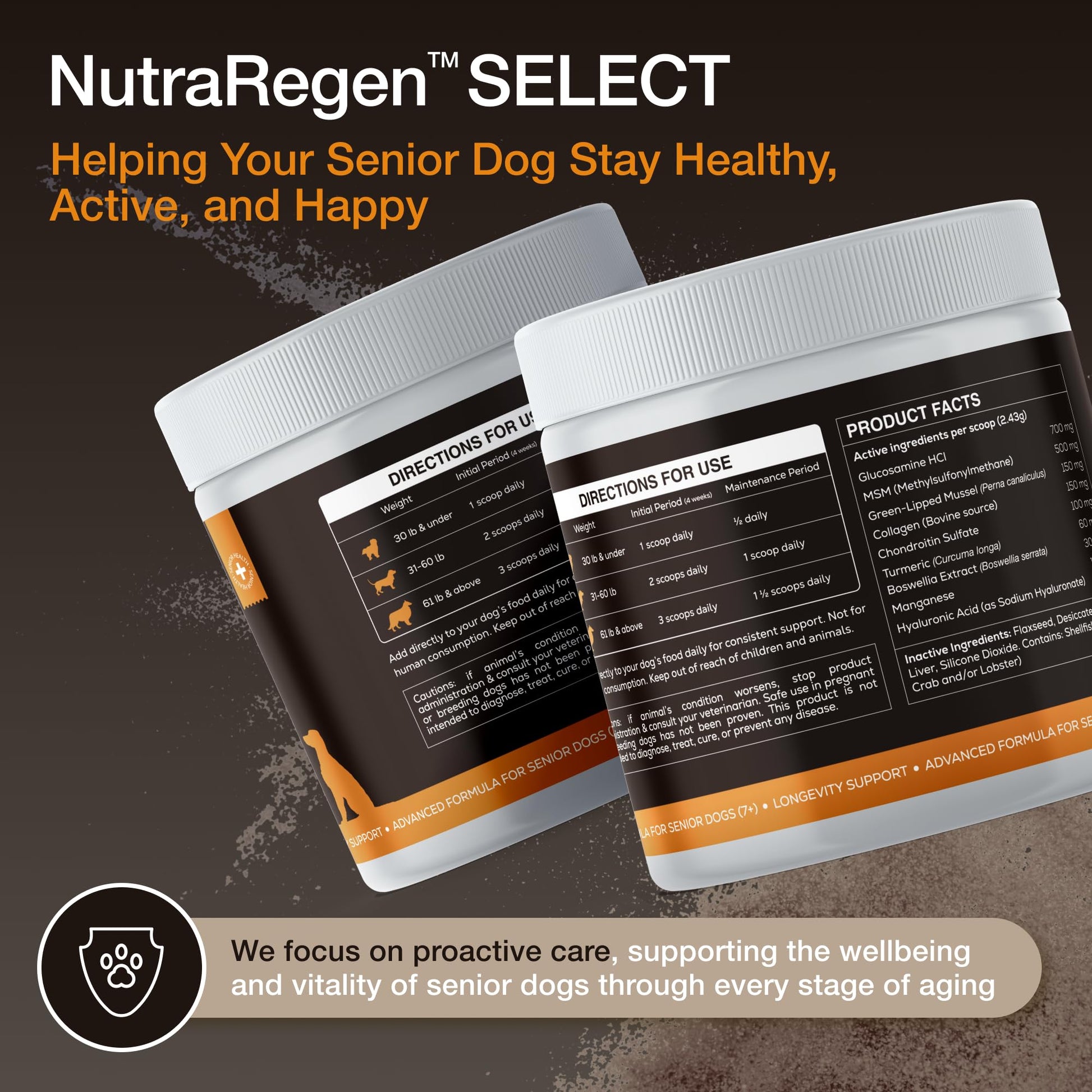 NutraRegen Select Senior Dog Joint Supplement 45 Scoops | Natural Glucosamine Chondroitin for Dogs with Collagen | Hip and Joint Powder | 7.7 Oz NutraRegen buy supplements canada