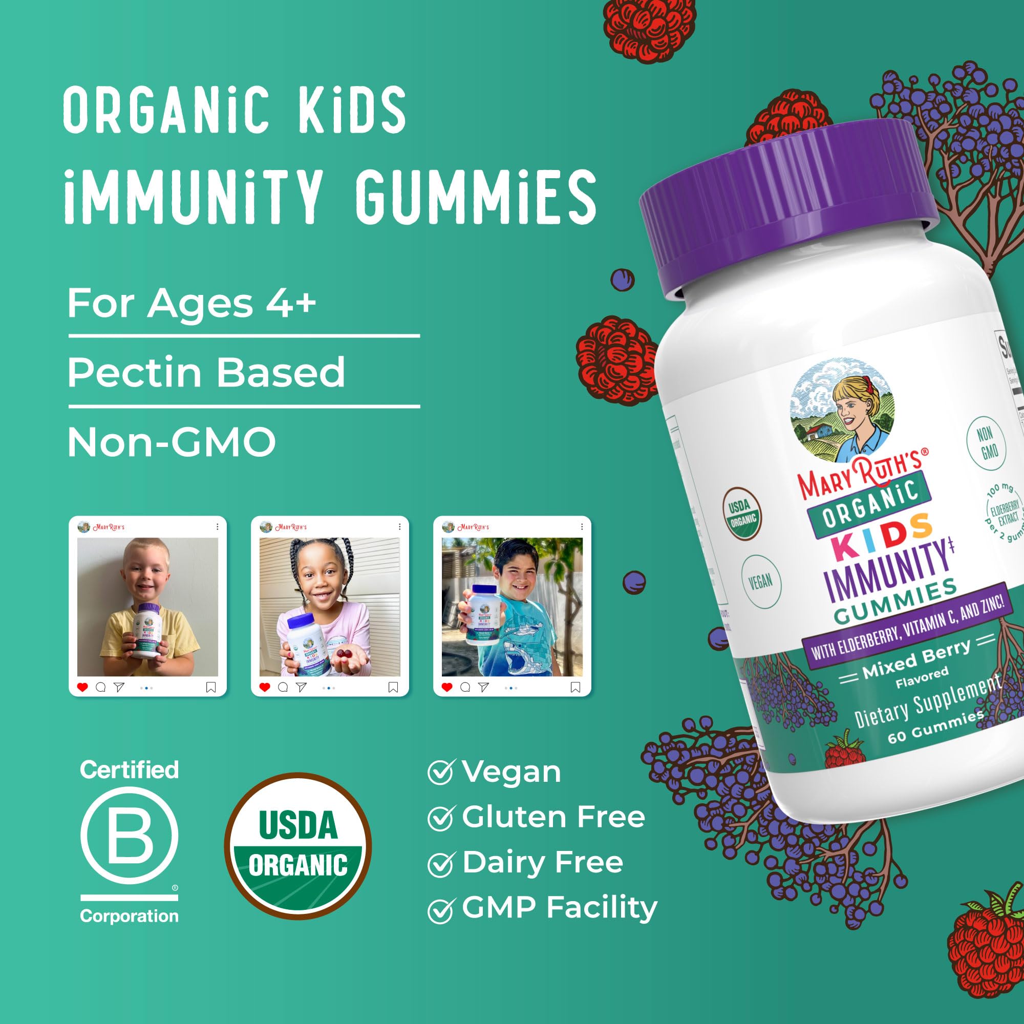 MaryRuth Organics Kids Immune Support Gummies | USDA Organic | Vitamin C, Zinc, and Elderberry Gummies for Kids| Immune Support for Ages 4+ | Vegan MARYRUTH'S buy supplements canada