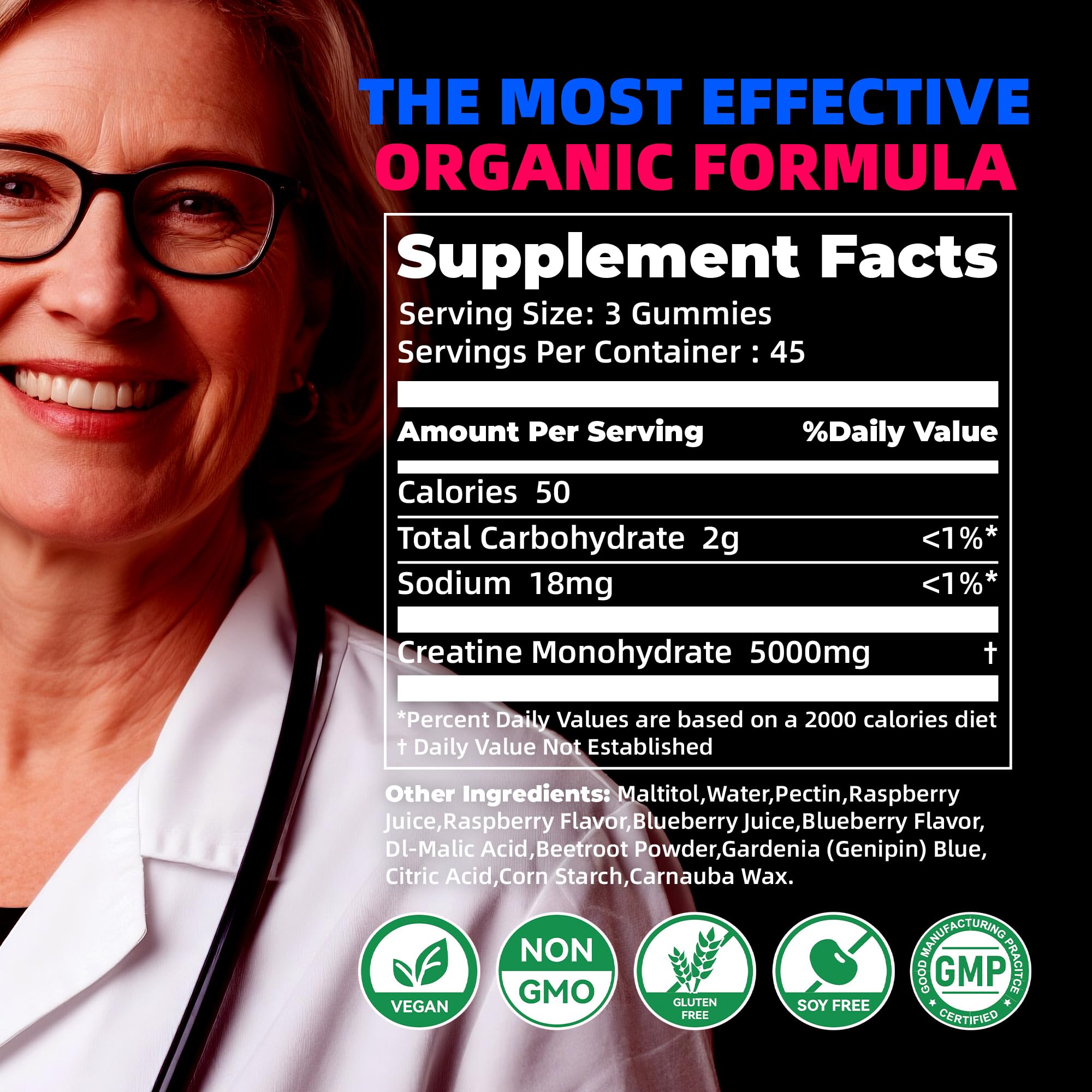 NSF Certified Creatine Gummy 5g - Creatine Monohydrate Gummies for Men & Women. Boost Focus,Strength, and Endurance, Anti-Melting Formula, Vegan, Gluten-Free, Non-GMO,(Raspberry & Blueberry 135 ct) Allcoovita buy supplements canada