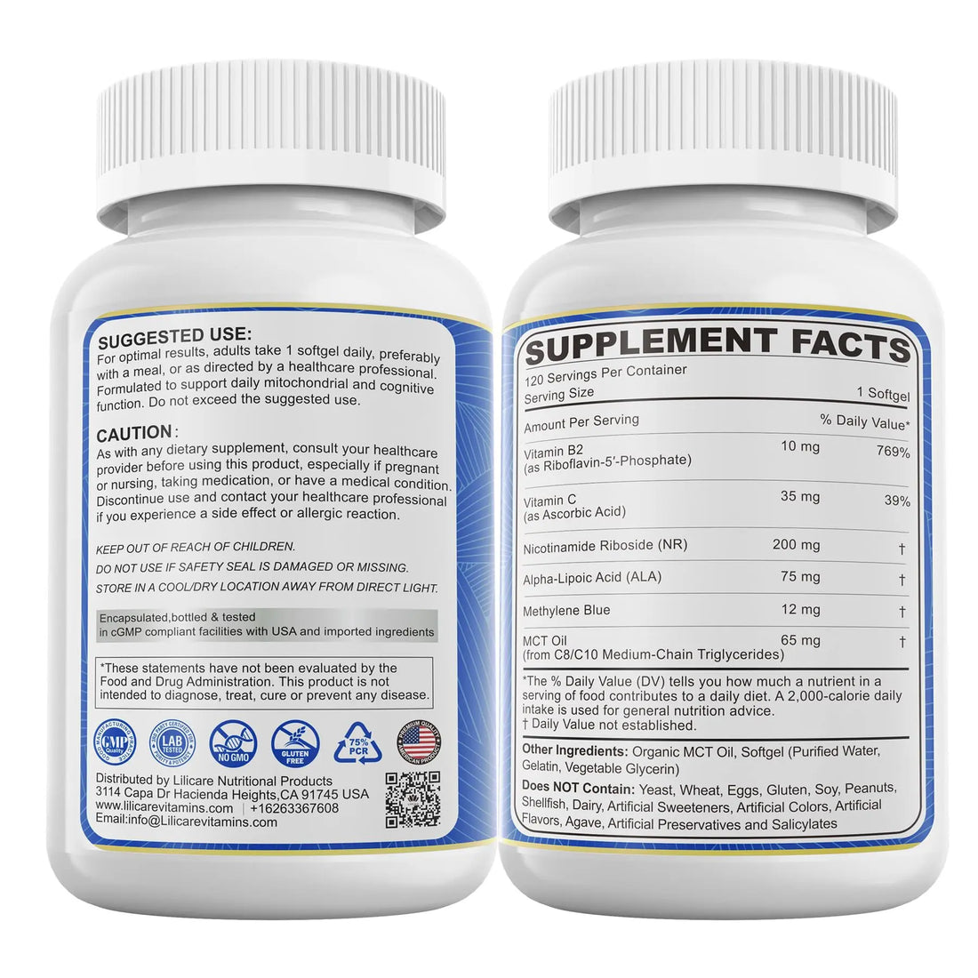 LILICARE Advanced 12mg Methylene Blue Softgels for Humans | Upgraded Brain & Cellular Energy Supplement with CoQ10, NR & ALA | High Absorption Formula, Non-GMO, Mitochondrial & ATP Support, 120 Cts LILICARE buy supplements canada