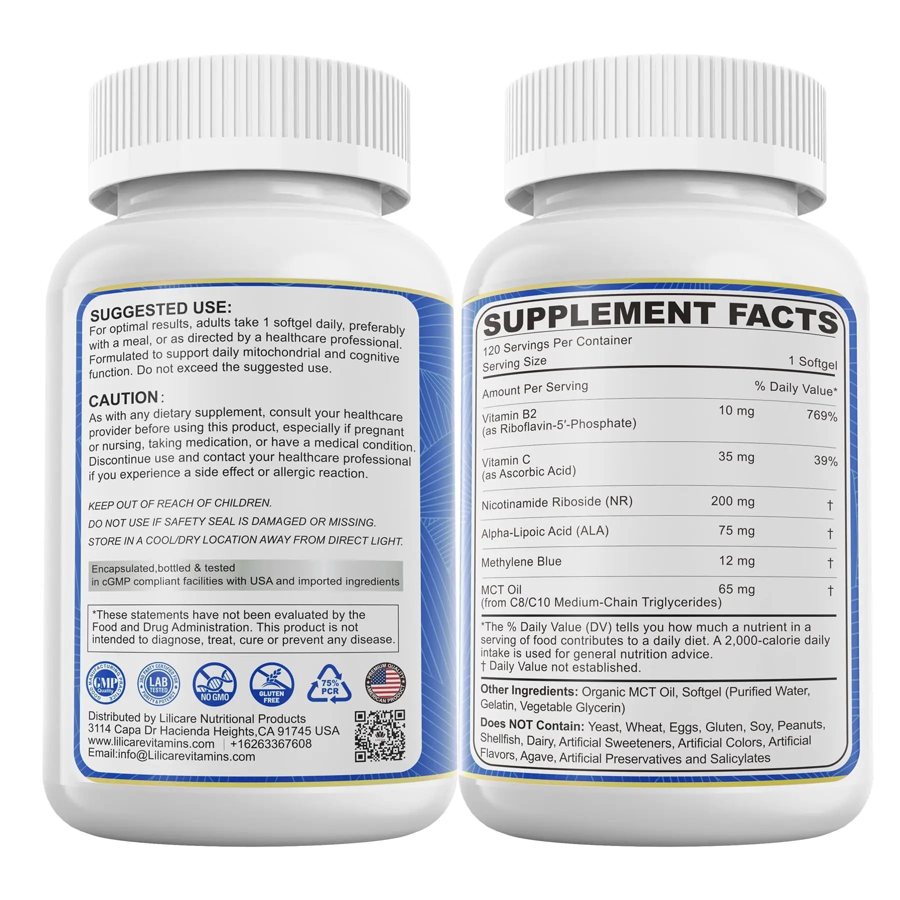 LILICARE Advanced 12mg Methylene Blue Softgels for Humans | Upgraded Brain & Cellular Energy Supplement with CoQ10, NR & ALA | High Absorption Formula, Non-GMO, Mitochondrial & ATP Support, 120 Cts LILICARE buy supplements canada