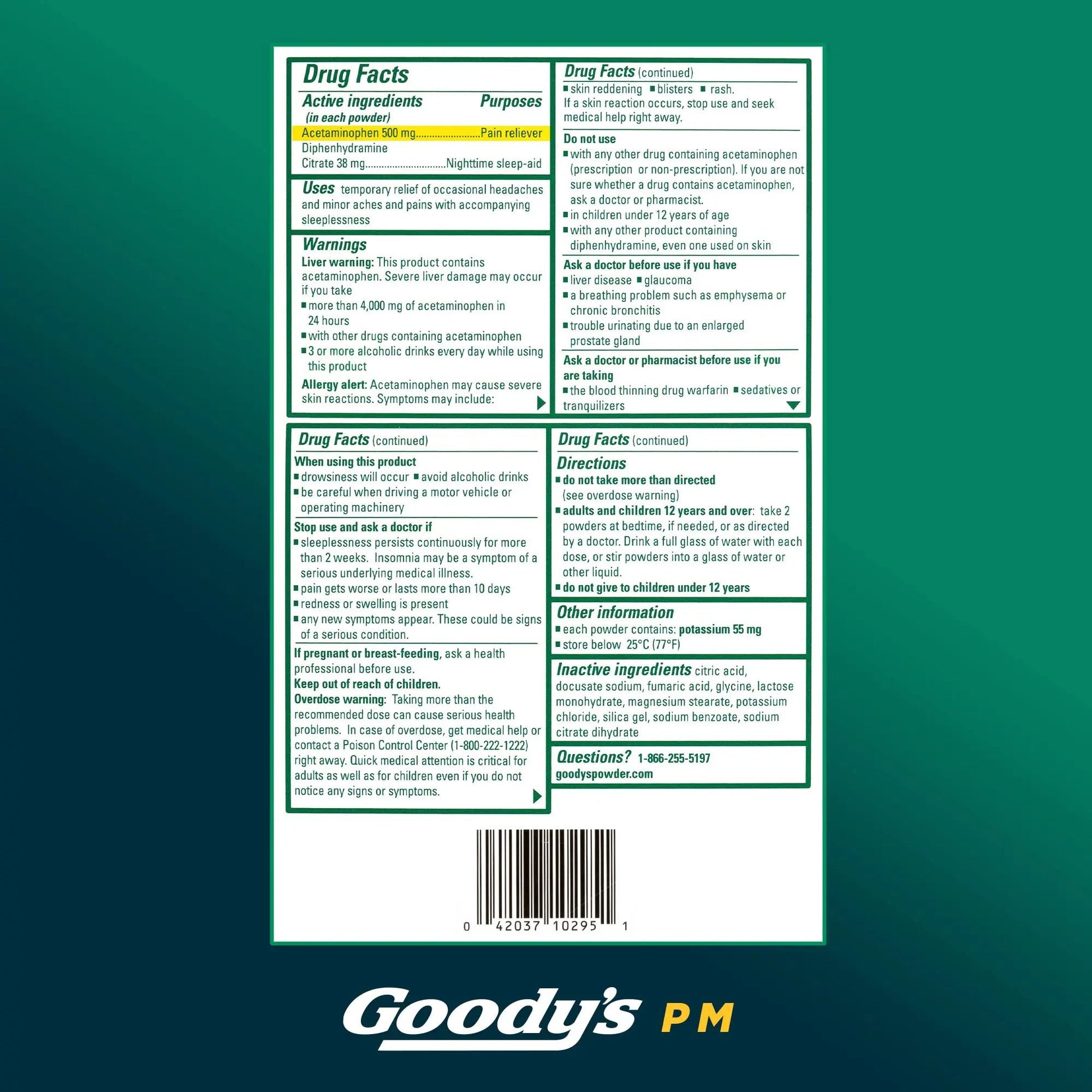 Goody's Nighttime Powder, Pain Reliever & Sleep Aid with Acetaminophen & Diphenhydramine Citrate, Caffeine Free, 16 Count Goody's buy supplements canada