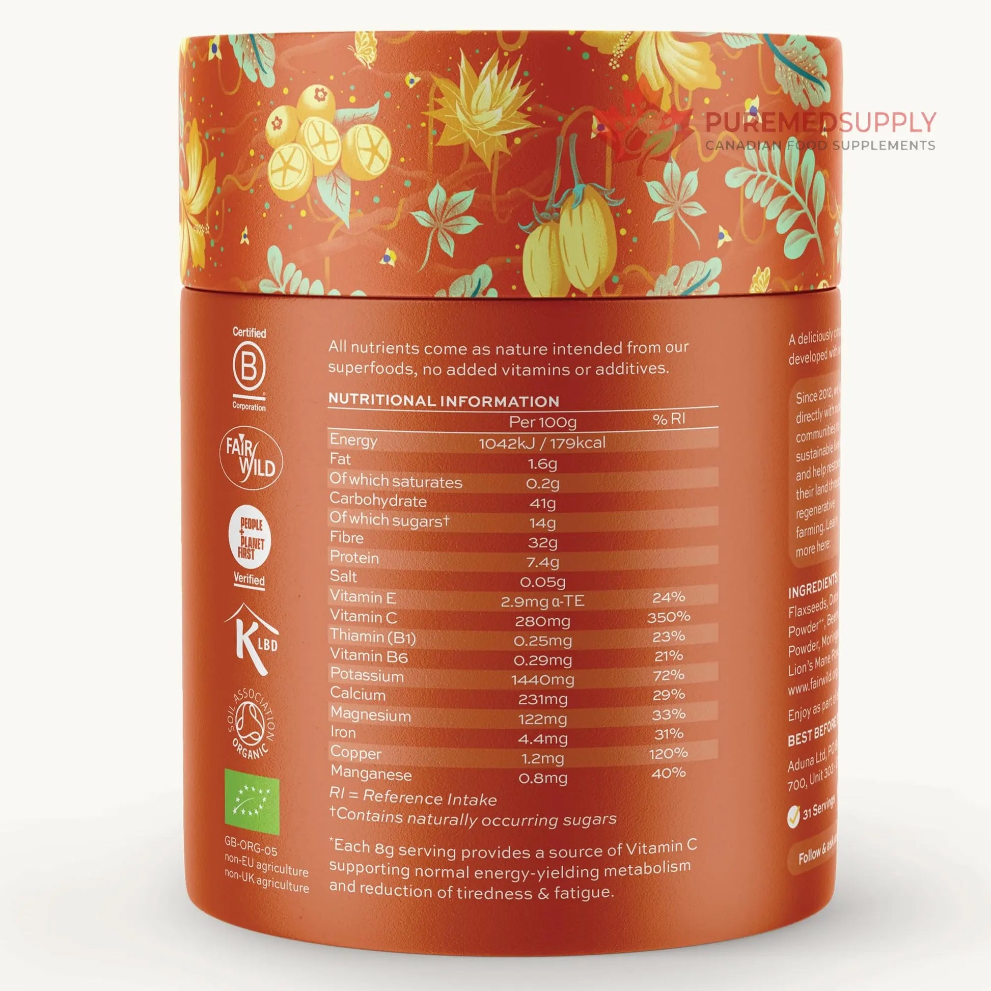 Aduna Organic Energy Superfood Blend | 100% Natural Stir-in Blend With 10+ Superfoods for Natural Energy, Focus & Reduced Tiredness | Vegan Powder for Yogurt, Juices, & Smoothies | 250g Aduna buy supplements canada