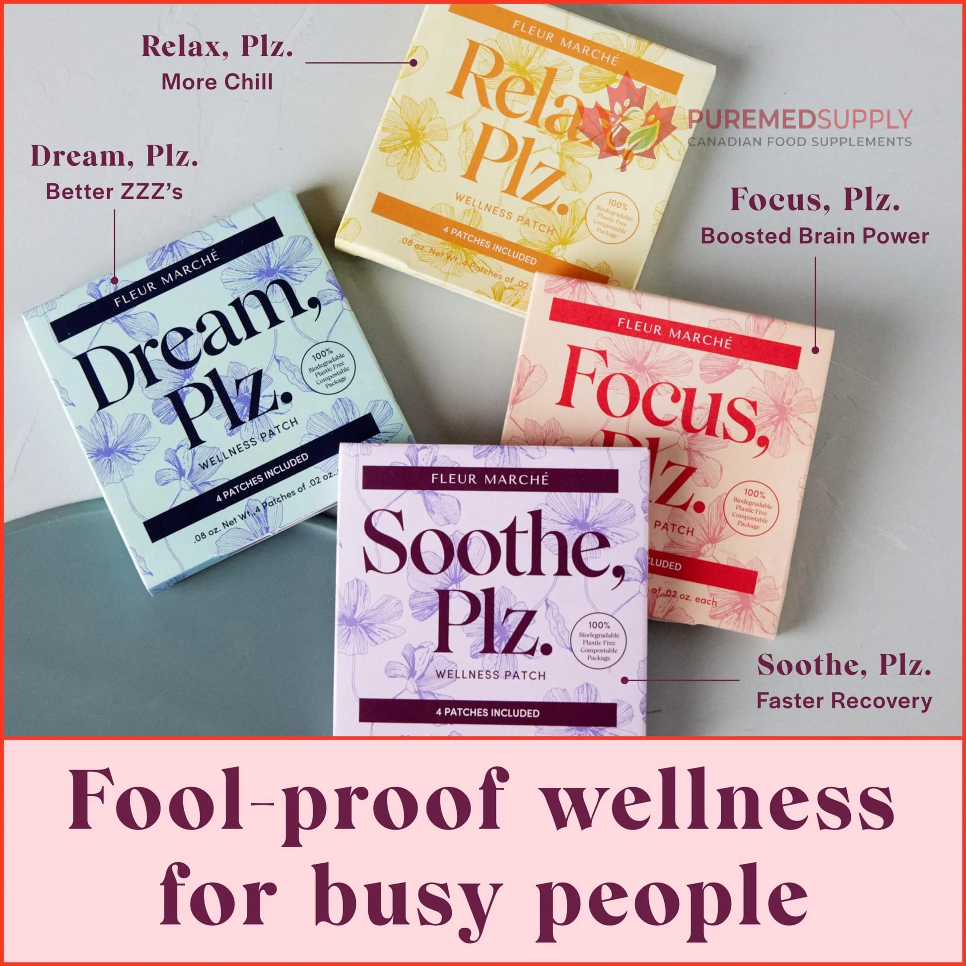 Fleur Marche Soothe, Plz. Botanical Patch - Muscle Recovery Patch with Peppermint Oil & Menthol - Post Night Out, Post Workout, or Daily Relief - Highly Bioavailable - 7 Patches Fleur Marché buy supplements canada