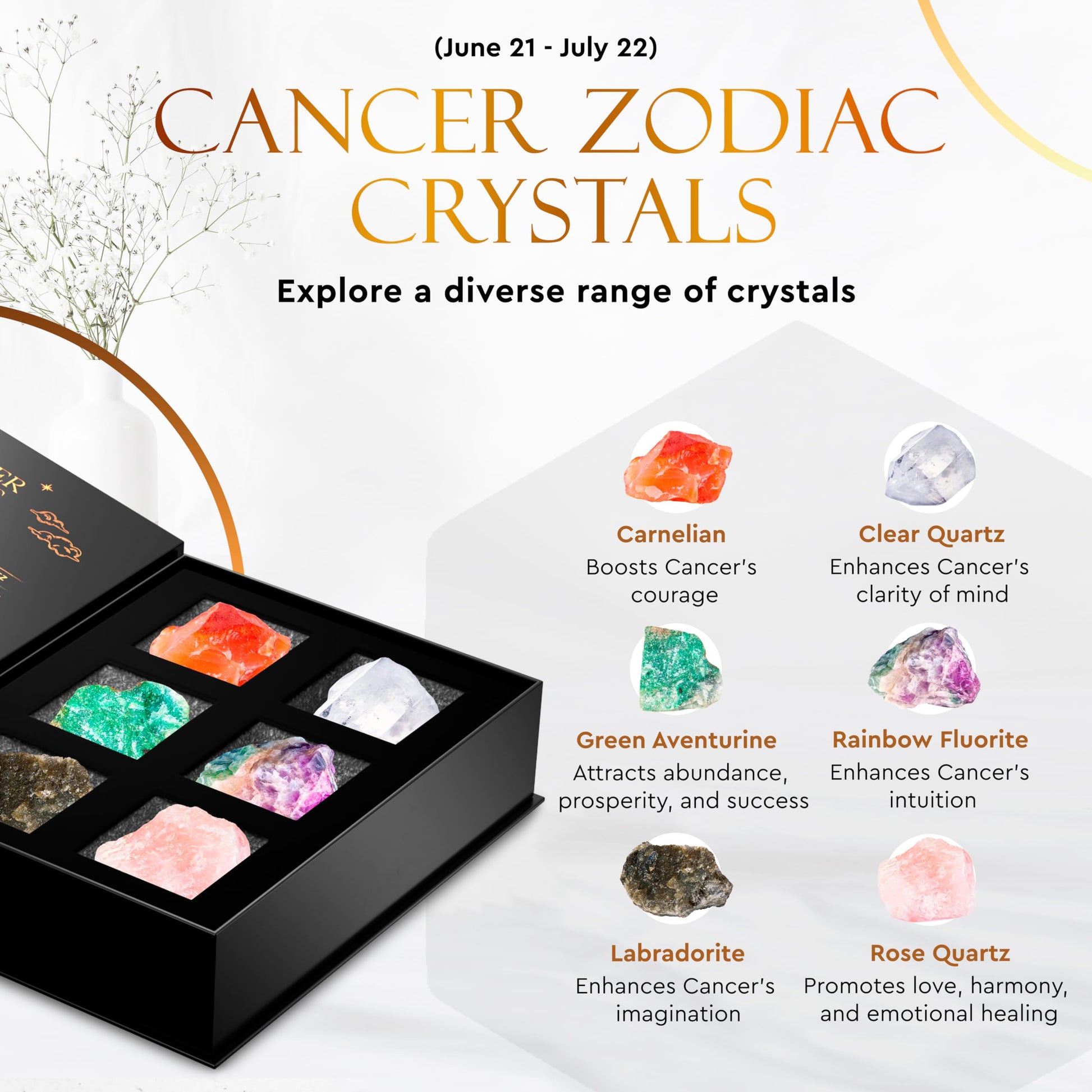 Wyspell Cancer Crystal Set - 6 Raw Cancer Crystals and Healing Stones - Cancer Zodiac Gifts for Women Wyspell buy supplements canada