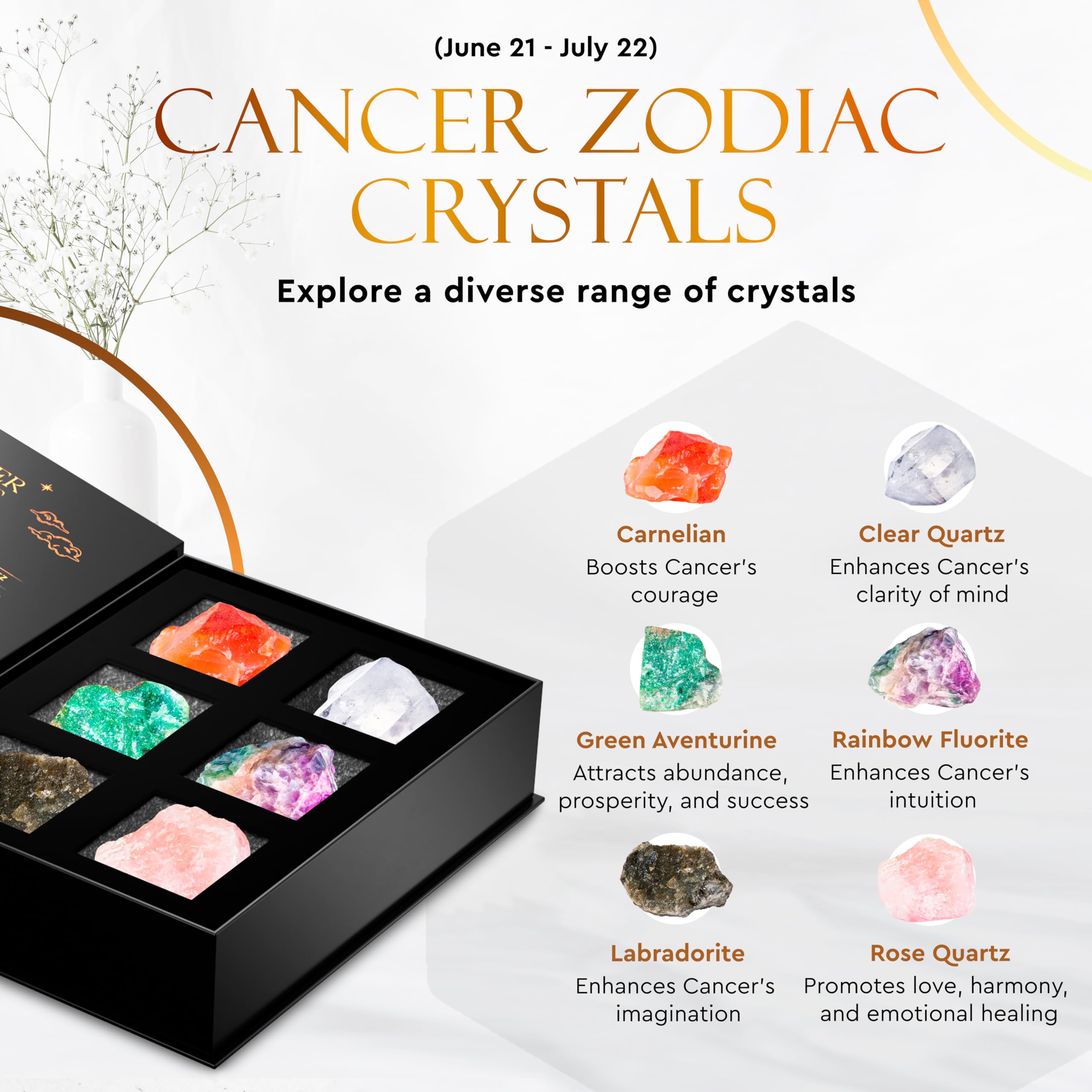 Wyspell Cancer Crystal Set - 6 Raw Cancer Crystals and Healing Stones - Cancer Zodiac Gifts for Women Wyspell buy supplements canada