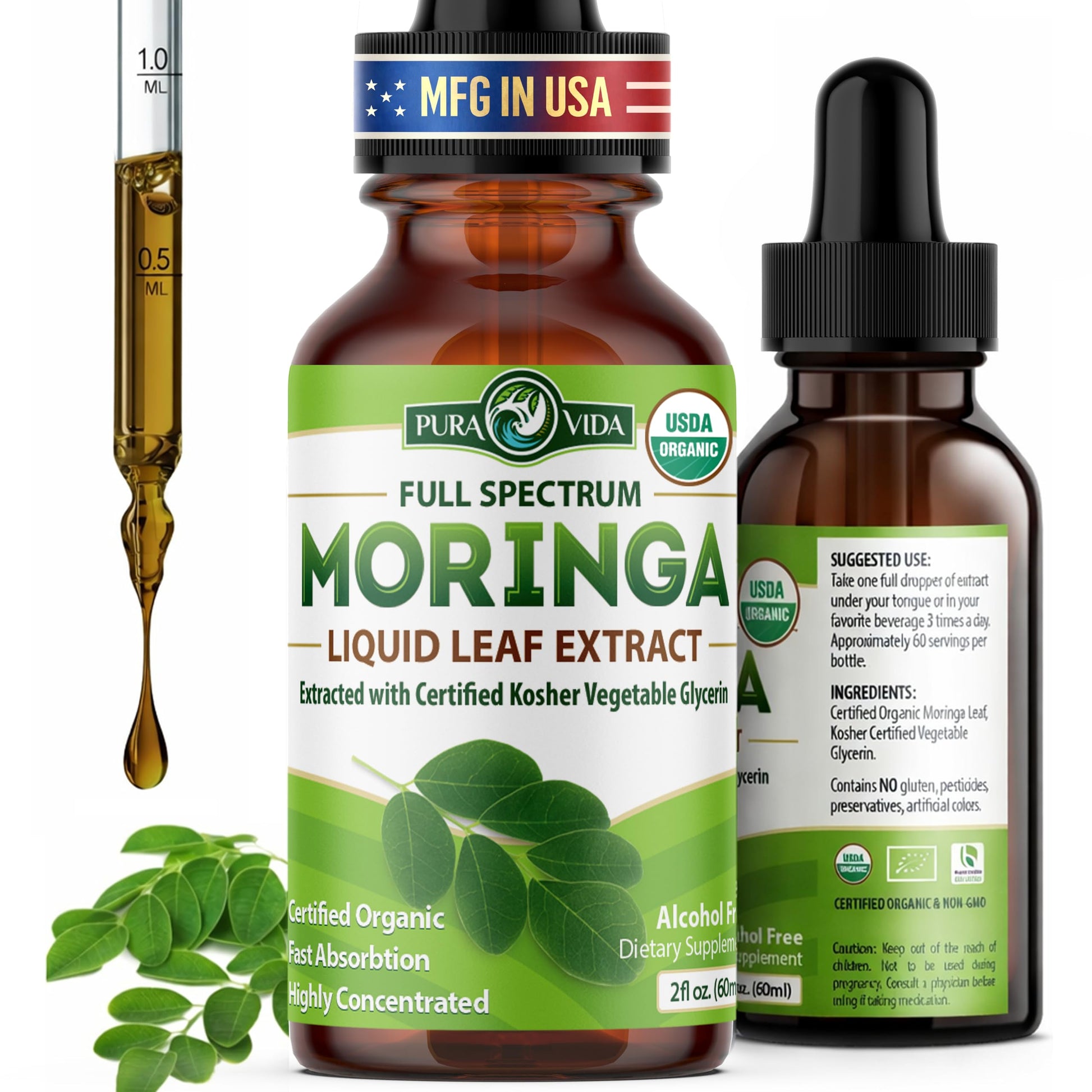 PURA VIDA MORINGA Leaf Extract Liquid Drops - USDA Organic Certified - Highly Purified, Bioavailable & Faster Absorption than Moringa Powder or Capsules PURA VIDA MORINGA buy supplements canada