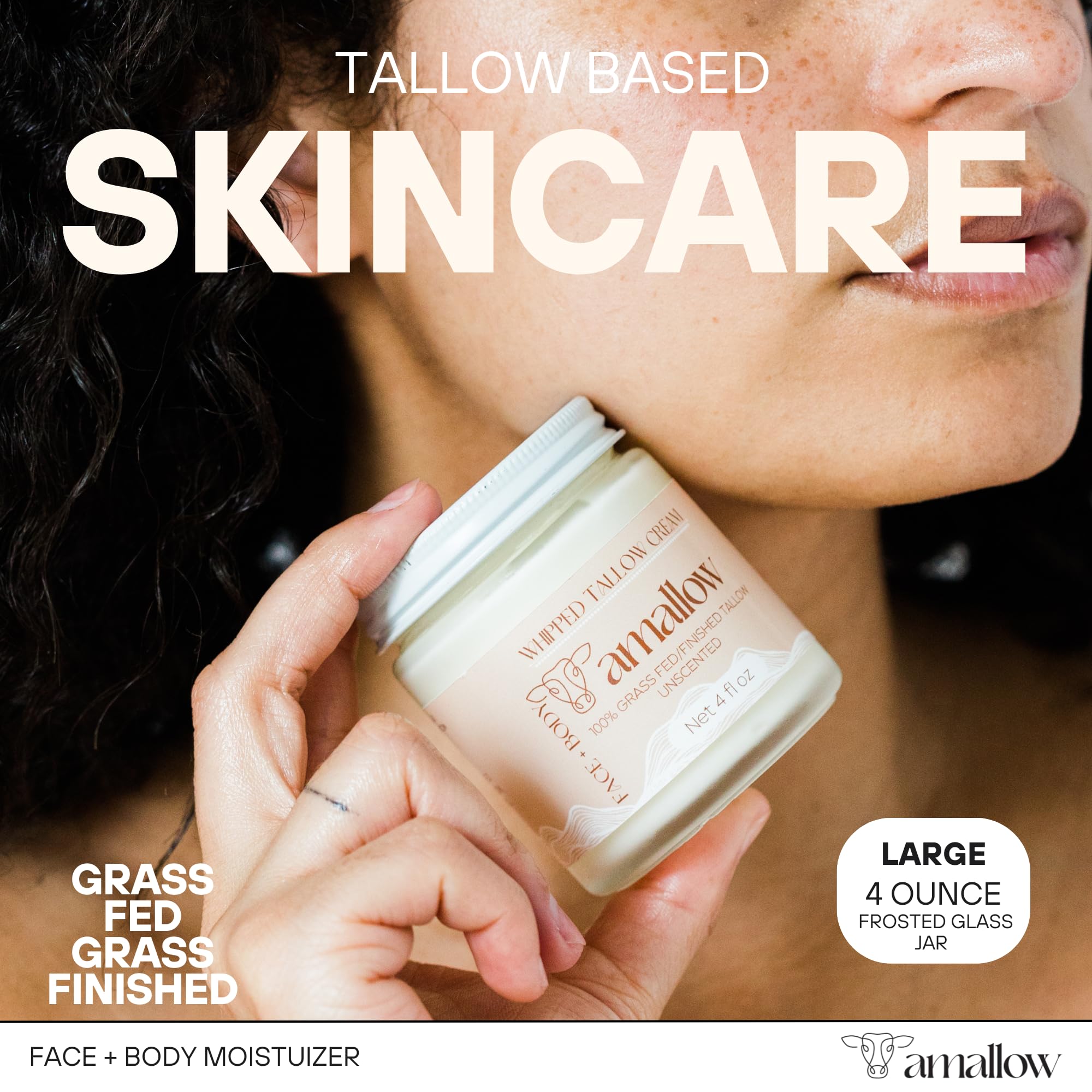 Amallow 100% Grass Fed Beef Tallow for Skin Care - Face + Body - Whipped Moisturizer for Sensitive Skin - Natural Lotion, 4 FL. oz. (Unscented) Amallow buy supplements canada