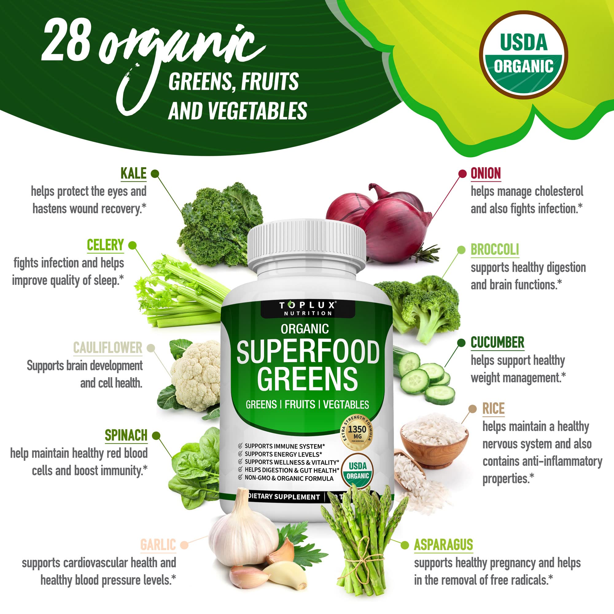 Organic Super Greens Capsules Superfood Fruit Veggie Supplement - 28 Powerful Natural Toplux buy supplements canada