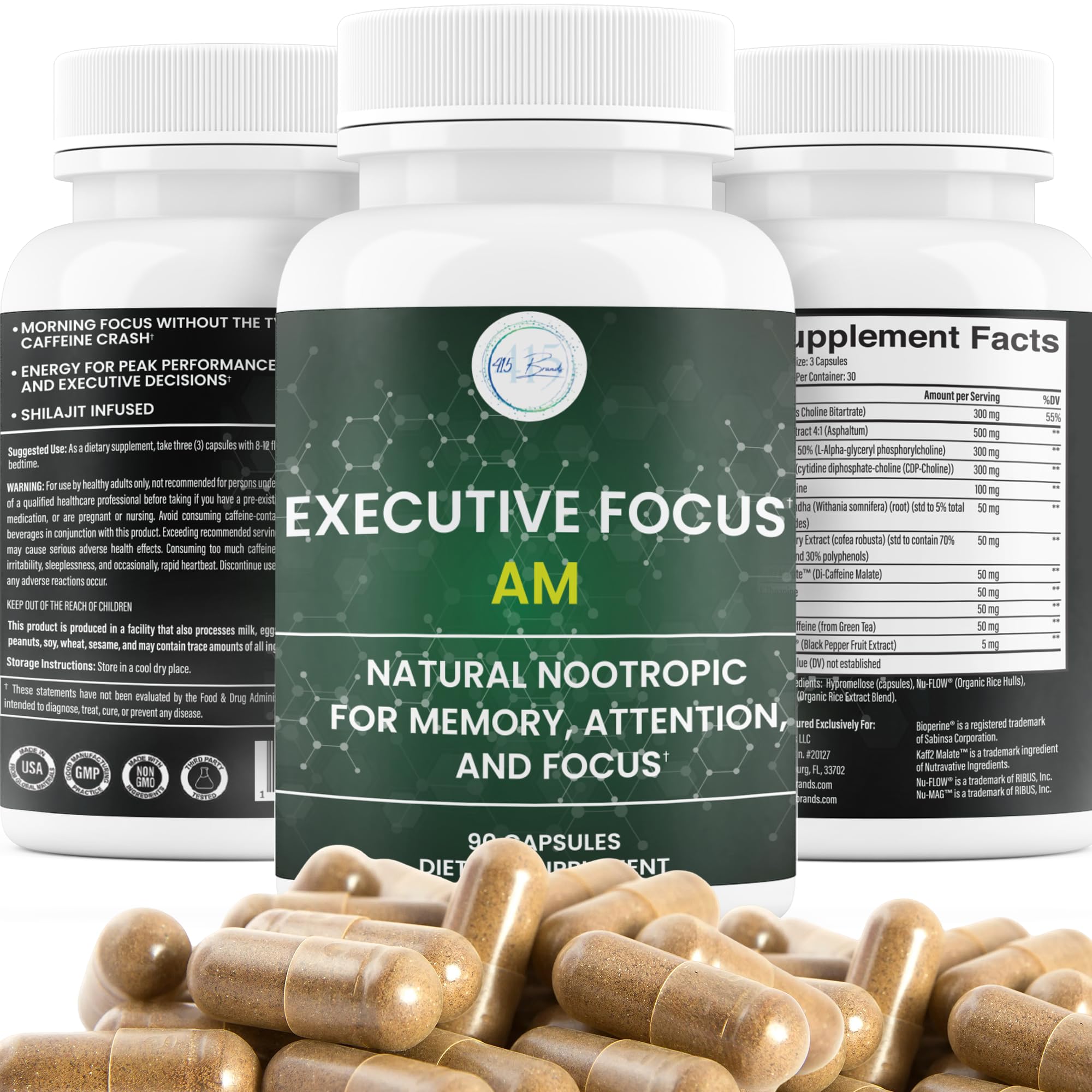 12-in-1 Natural Nootropic Brain Supplement for Memory and Focus, Nootropic for Men & Women, Brain Support Pill for Adults, Brain Vitamins - Focus 30 Day Supply Executive Focus buy supplements canada