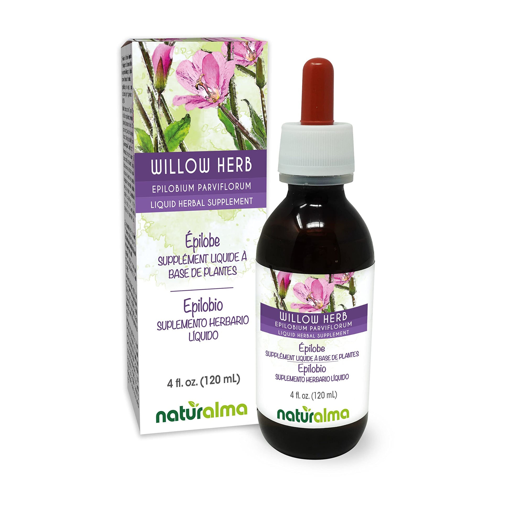 Naturalma Willow herb or Fireweed (Epilobium parviflorum) herb Alcohol-Free Tincture - 4 fl oz Liquid Extract in Drops - Herbal Supplement - Vegan Naturalma buy supplements canada