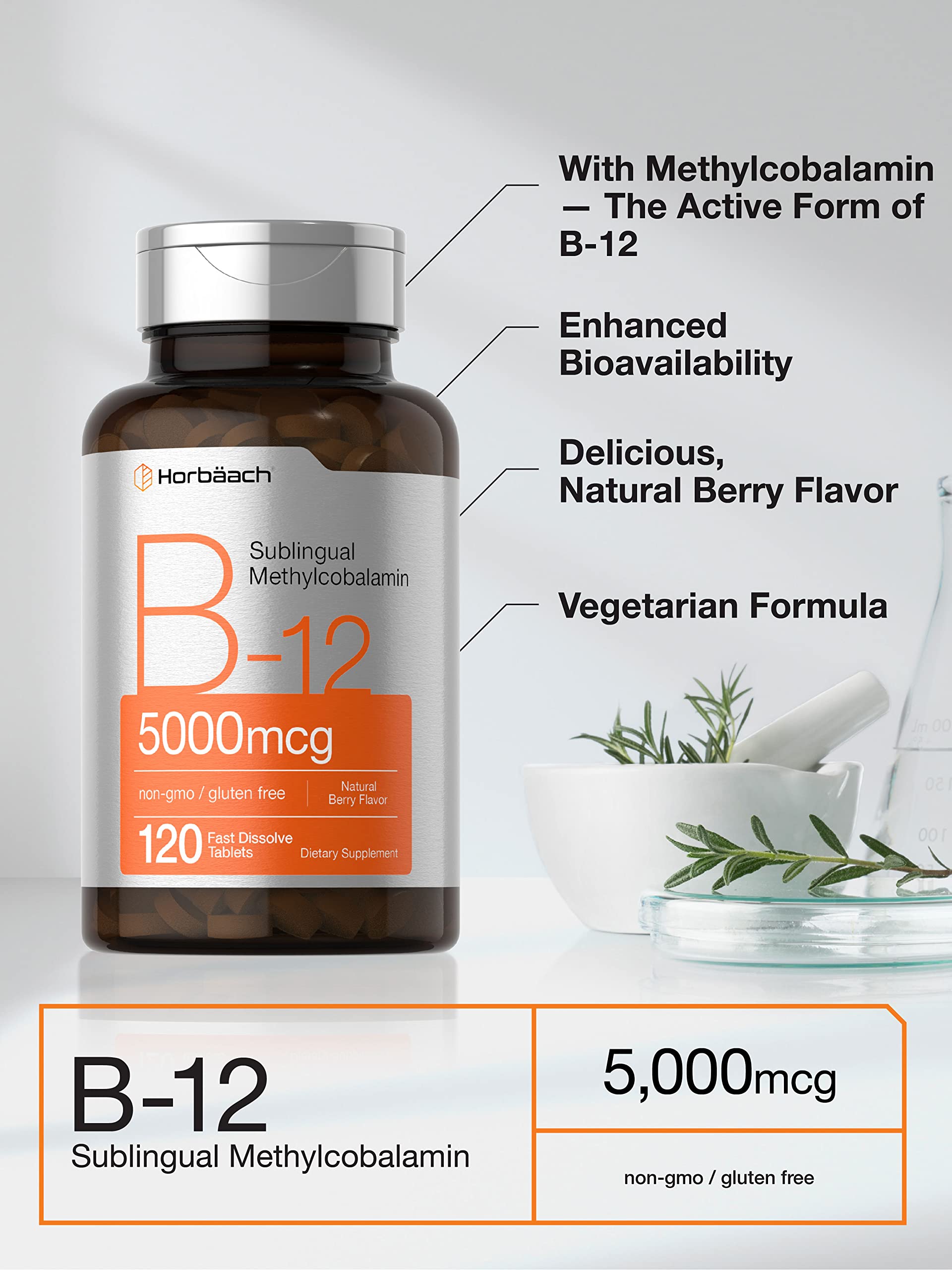 Horbäach B12 Sublingual Methylcobalamin | 5000mcg | 120 Fast Dissolve Tablets Horbäach buy supplements canada