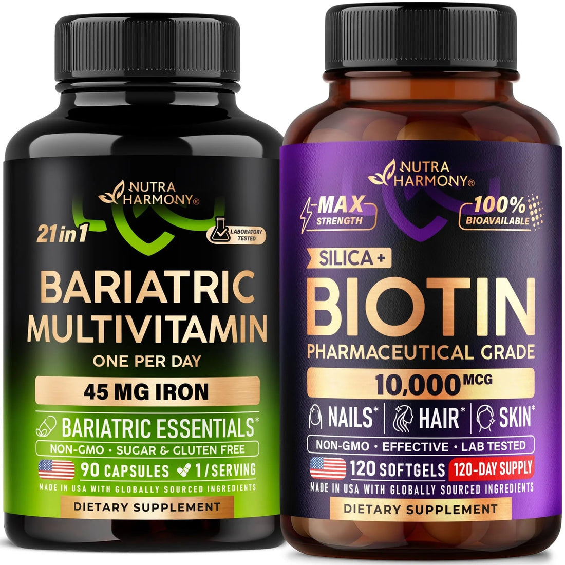 Bariatric Multivitamin Capsules & Biotin with Silicon Softgels NUTRAHARMONY buy supplements canada