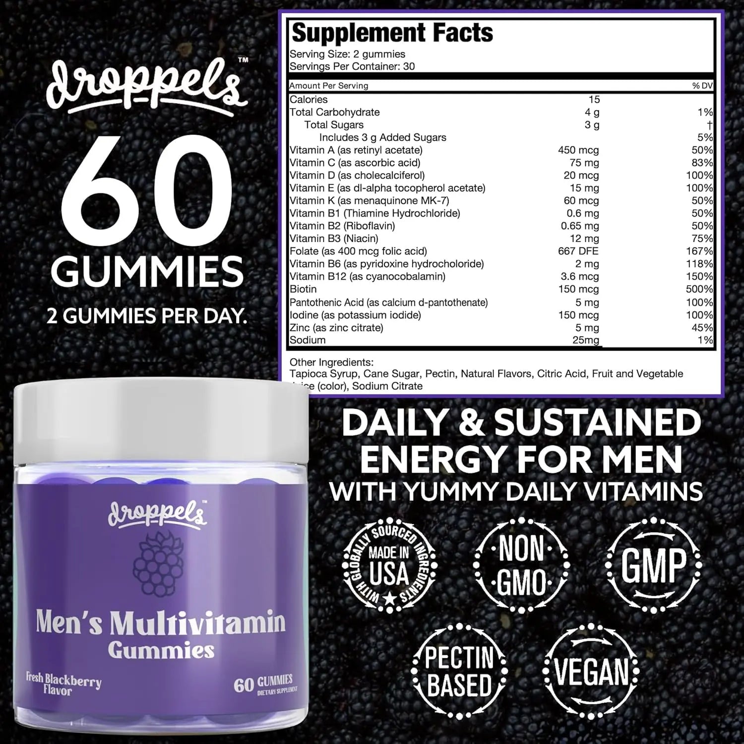 Droppels His & Hers Bundle: Men's & Women's Multivitamin Gummies | Vegan, Non-GMO, Pectin-Based | BlackBerry & Peach Tea Flavors Droppels buy supplements canada