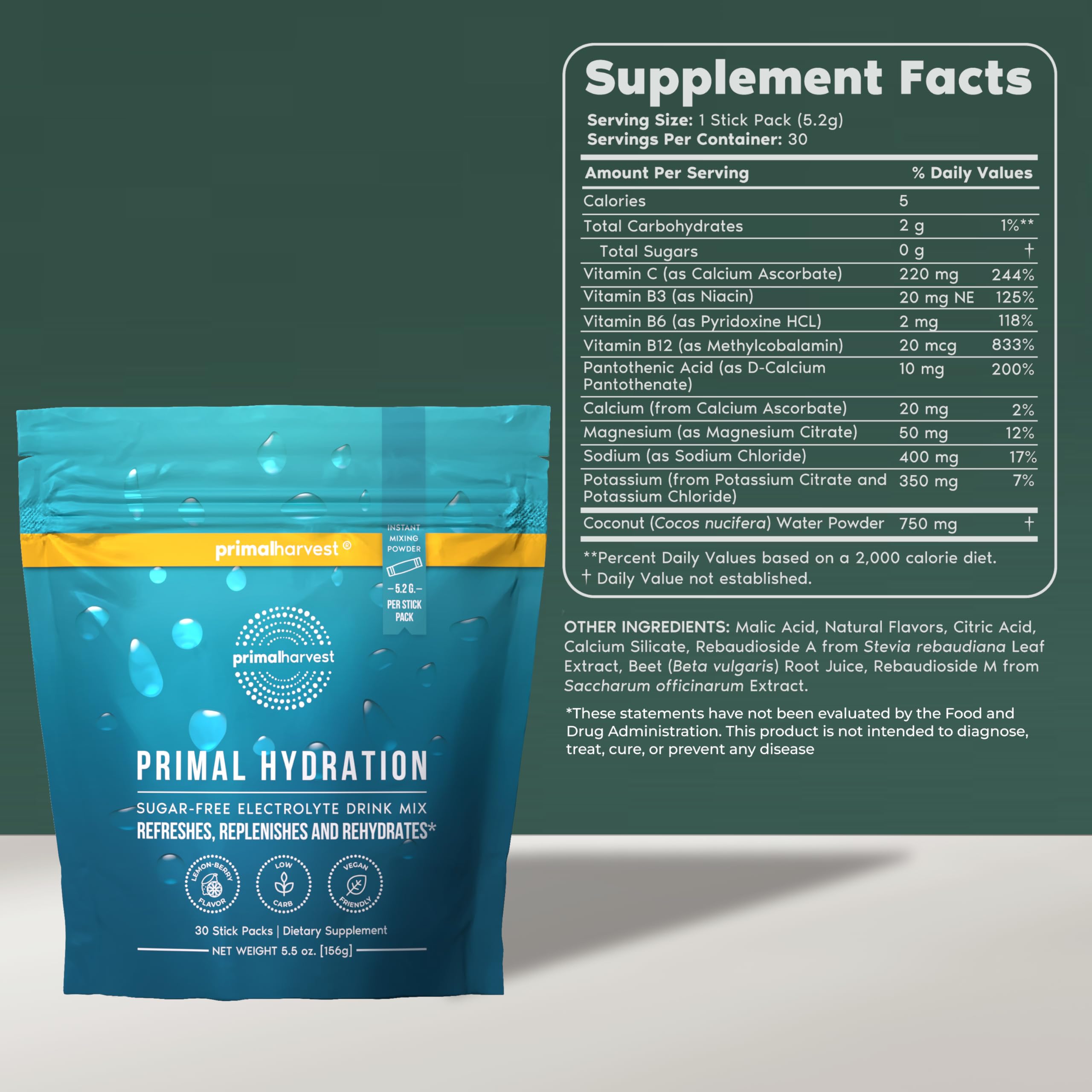Primal Harvest Electrolytes Powder Packets Primal Hydration, Easy Open Packets, Energy Drink Mix (Lemon Berry, 30 Packs) (1 Bag) Primal Harvest buy supplements canada