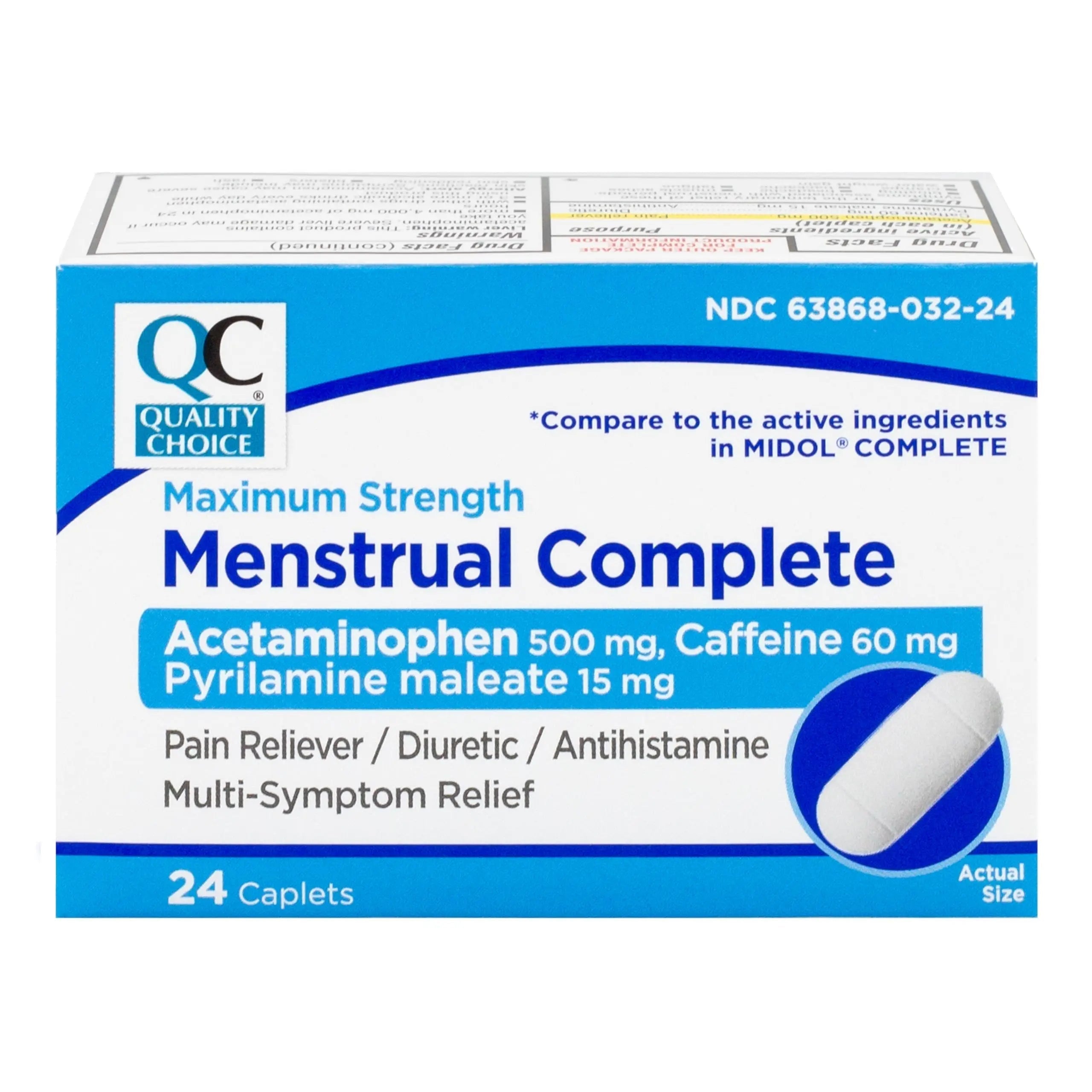 Quality Choice Menstrual Complete Max Strength Period Pain Relief, 500 mg of Acetaminophen, 60mg of Caffeine, 15mg of Pyrilamine Maleate, Cramps, Bloating, Headache. 24 Count. Quality Choice buy supplements canada