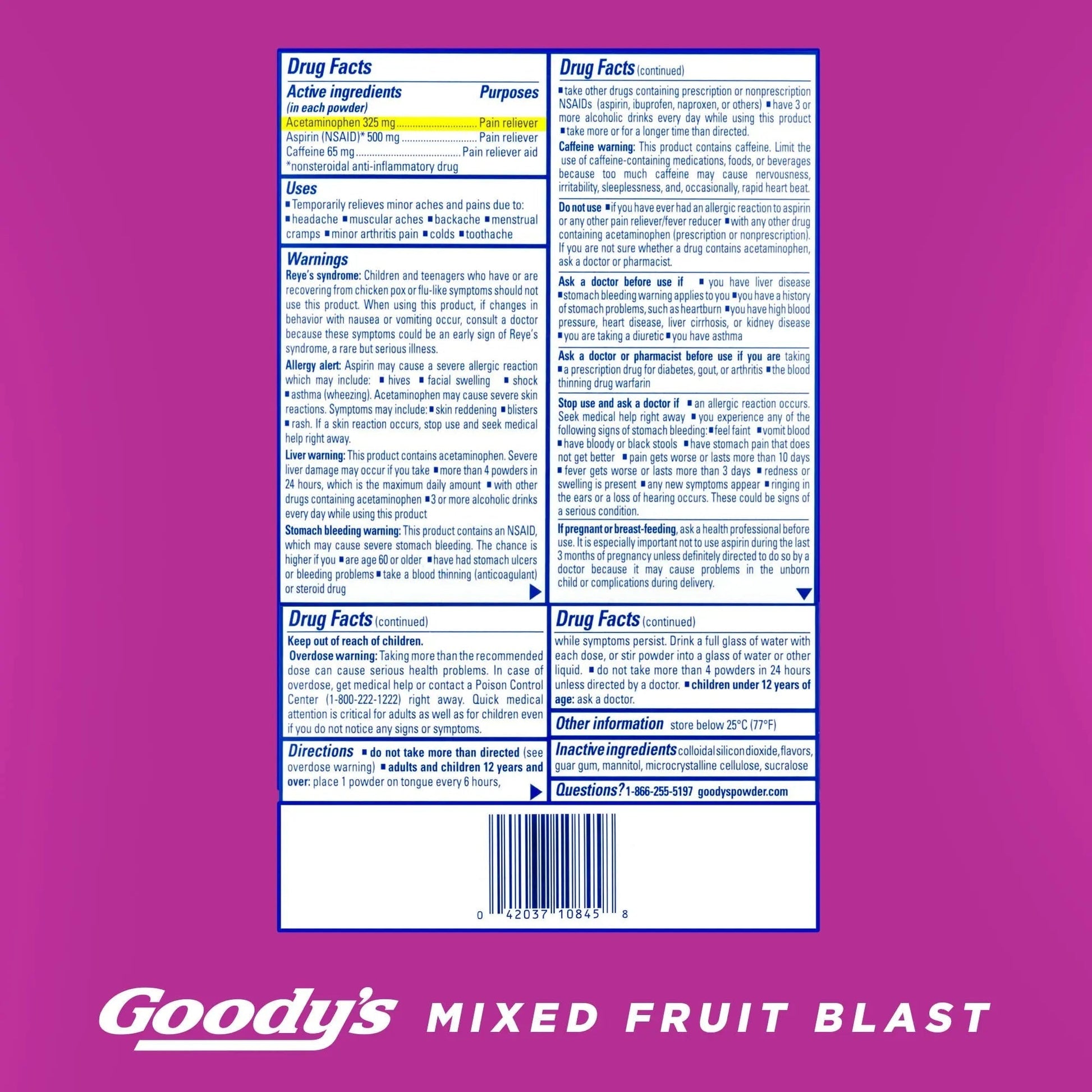 Goody's Pain Relief Powders, Extra Strength Headache Powder Mixed Fruit Blast, 24 ct (Pack of 1) Goody's buy supplements canada