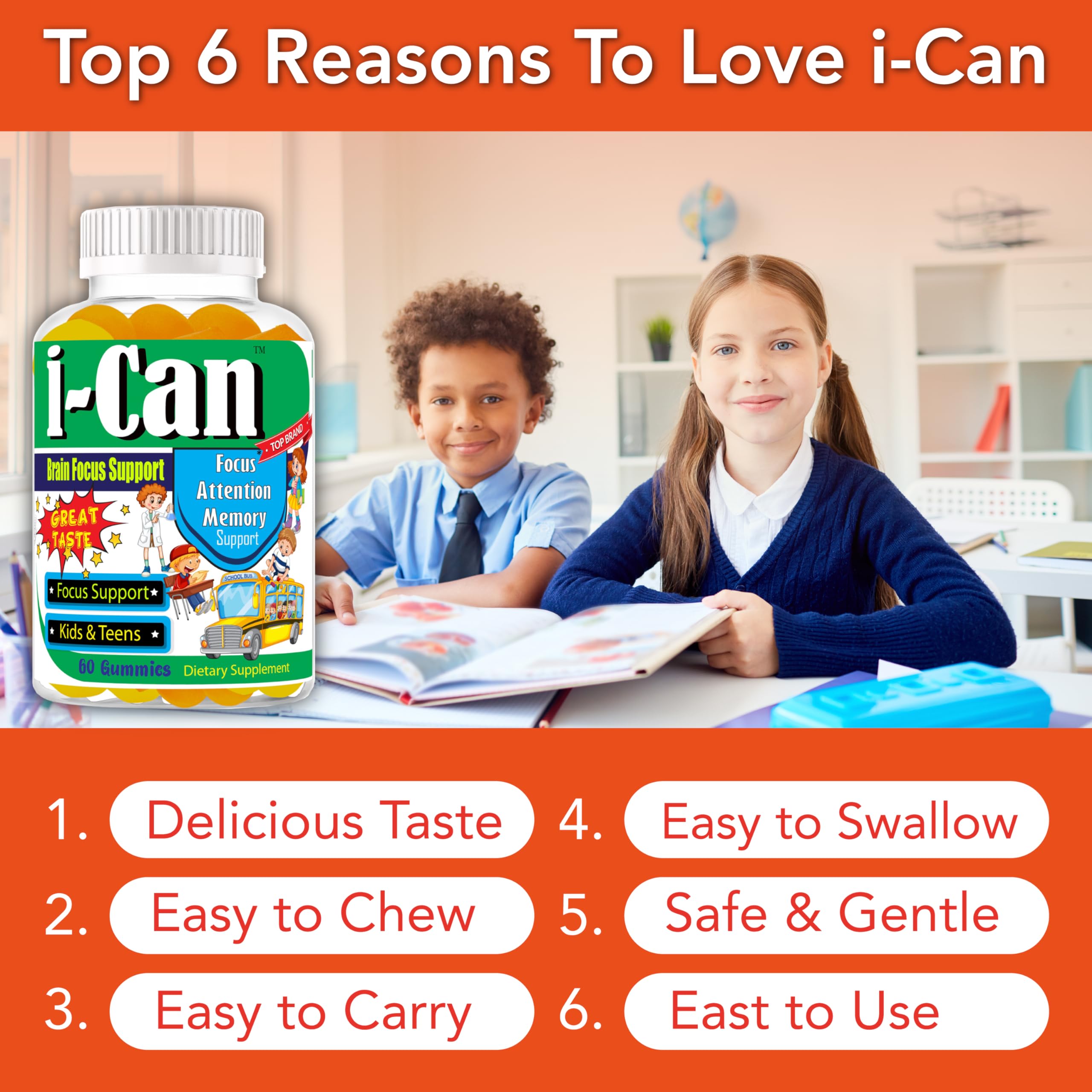 I-Can Focus Gummies for Kids & Teens, Omega 3 Gummies with DHA & EPA, Brain Health, Memory, Attention Support, Teen Brain Focus Vitamins, Non-Fishy Taste, Low Sugar, 60 Count Celebrity LifeStyle Product buy supplements canada