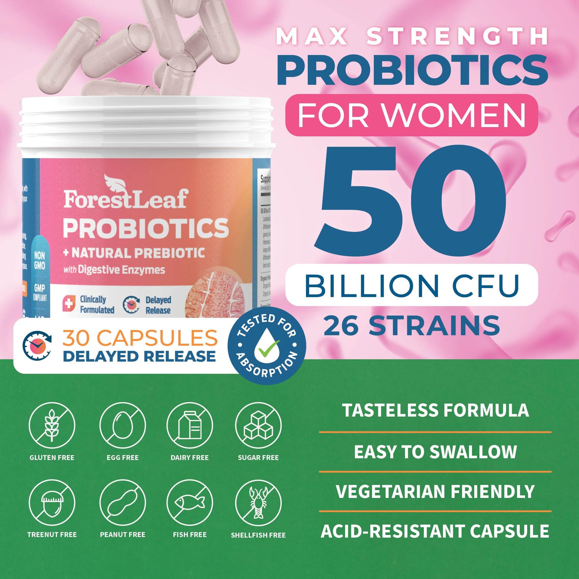 ForestLeaf Womens Probiotic 50 Billion CFU with Organic Prebiotics, Digestive Enzymes ForestLeaf buy supplements canada