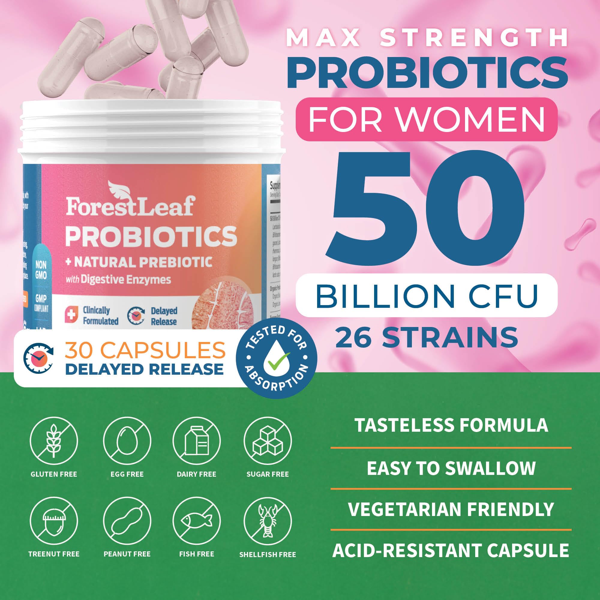 ForestLeaf Womens Probiotic 50 Billion CFU with Organic Prebiotics, Digestive Enzymes ForestLeaf buy supplements canada