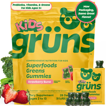 Gruns Multivitamin for Kids, Super Greens Gummies, Superfood Gummy Bears with 20+ Vitamins & Minerals, Spirulina, Chlorella, Alfalfa, Prebiotics Fiber for Digestive Health Grüns buy supplements canada