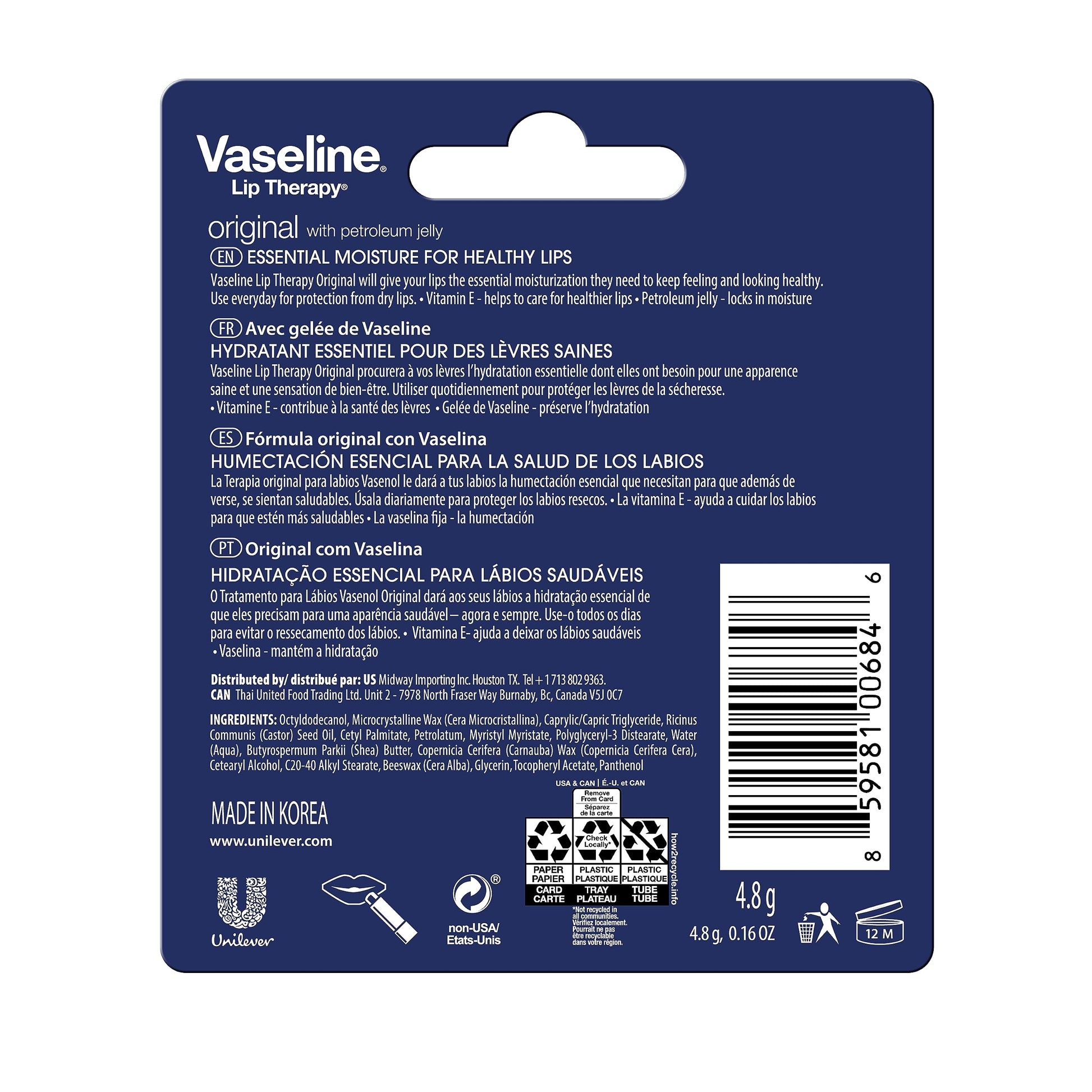 Vaseline Lip Therapy Care Original, Fast-Acting Nourishment, Ideal for Chapped, Dry, Cracked, or Damaged Lips Vaseline buy supplements canada