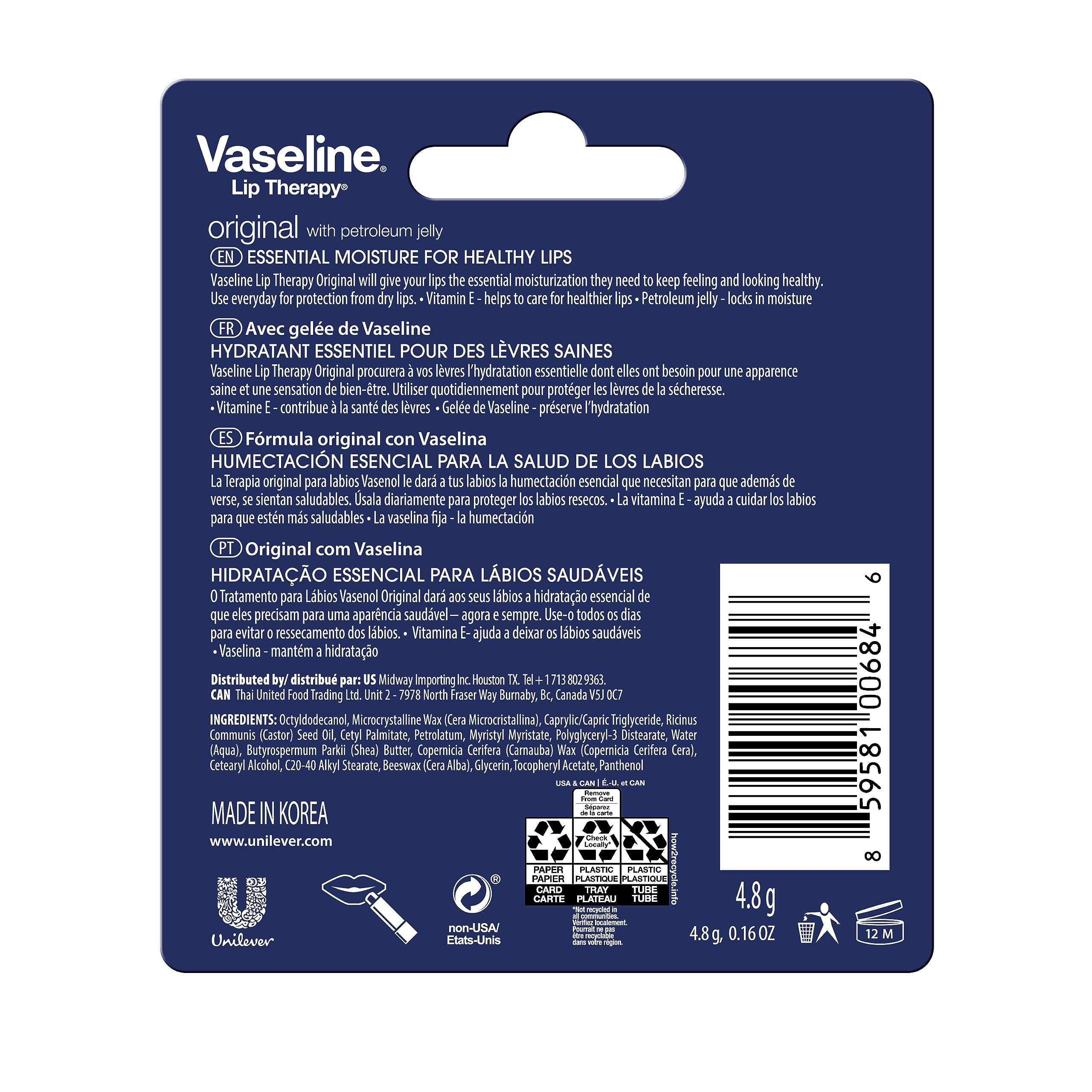 Vaseline Lip Therapy Care Original, Fast-Acting Nourishment, Ideal for Chapped, Dry, Cracked, or Damaged Lips Vaseline buy supplements canada