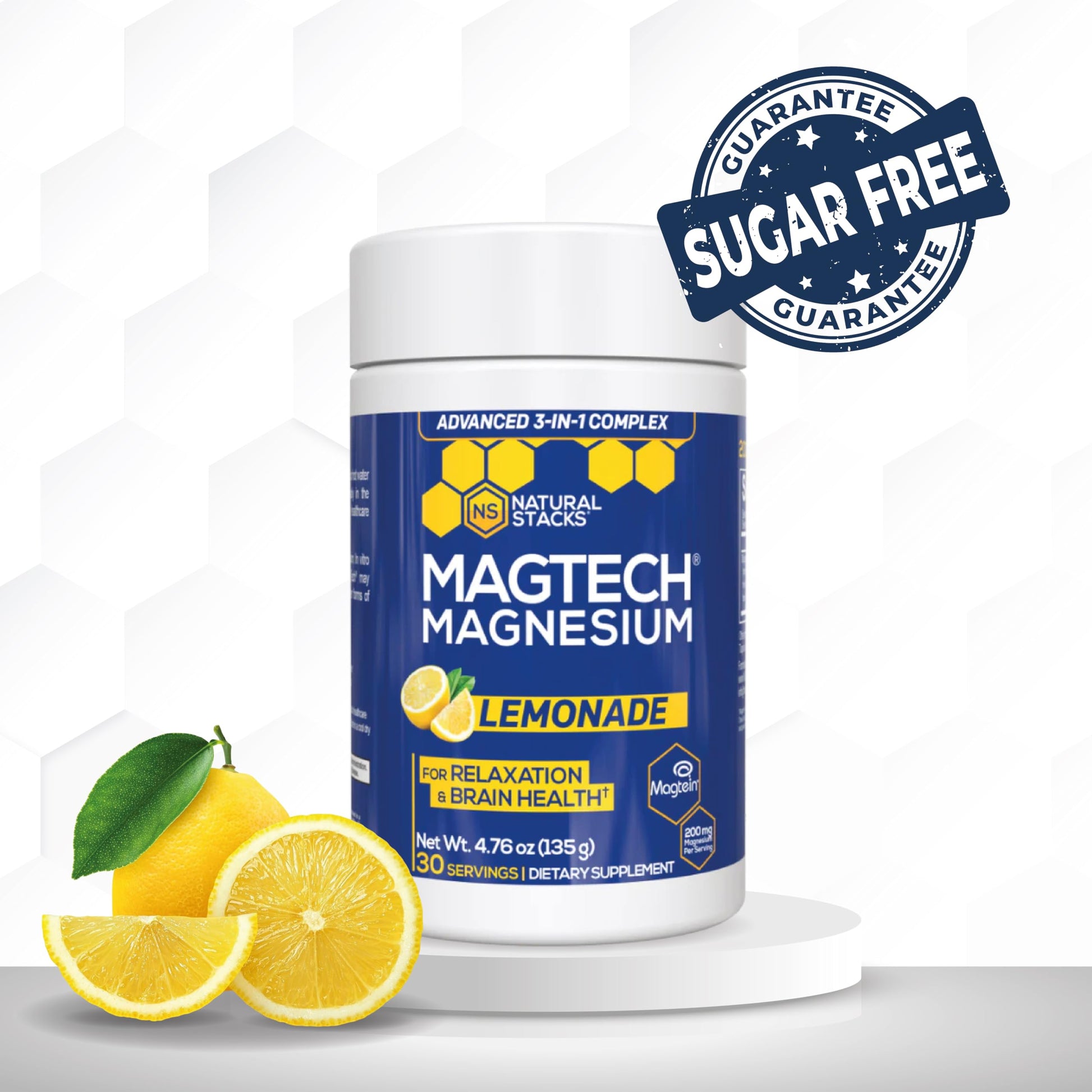 Magtein Magnesium L-Threonate, Glycinate & Taurate - MagTech Magnesium Powder - Sugar Free Lemonade Drink - 200mg Chelated Triple Complex - Supports Relaxation & Brain Health* - 30 Servings NATURAL STACKS buy supplements canada