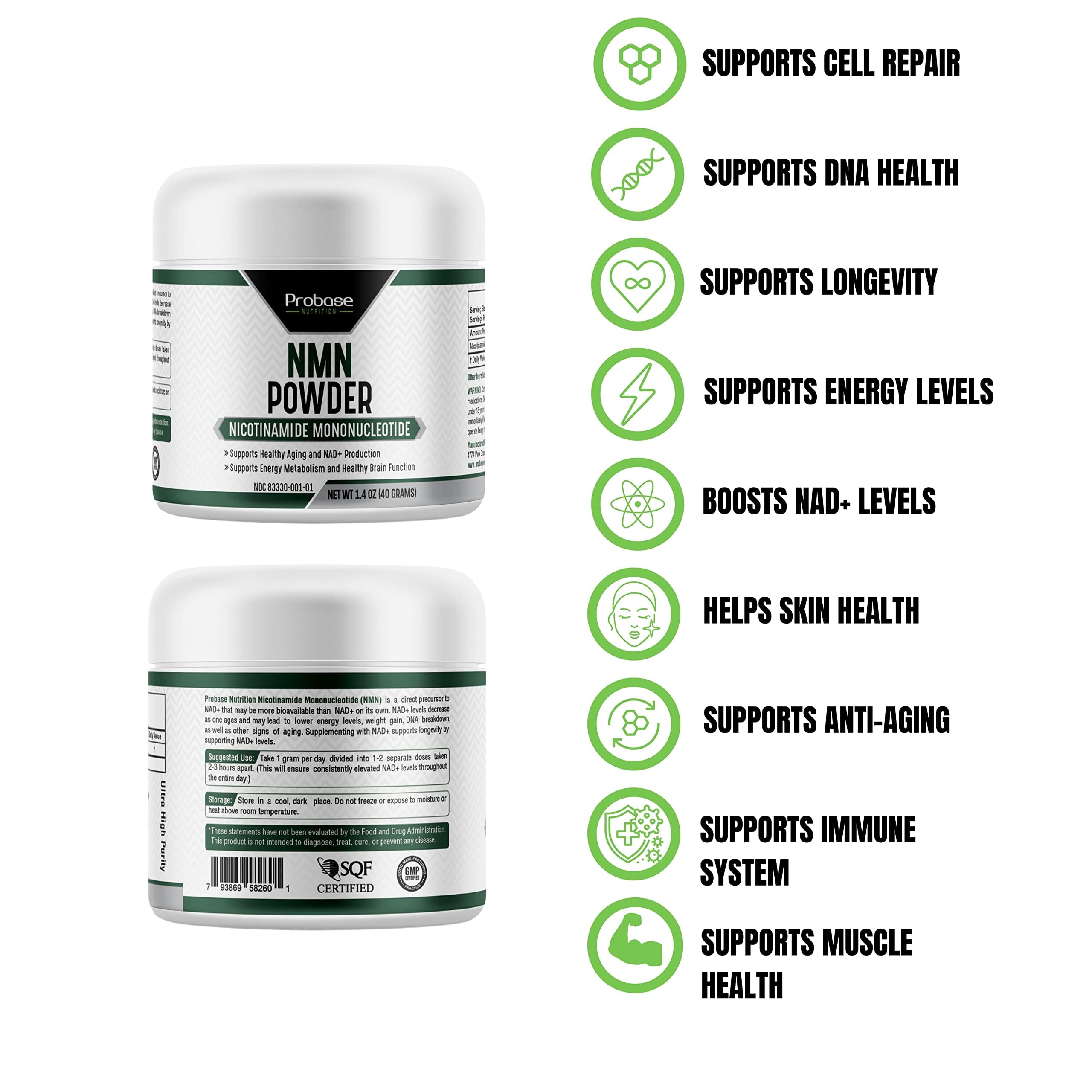 Probase Nutrition Longevity Pure NMN Powder 40 Grams - Ultra-Pure, Fully Stabilized, Pharmaceutical Grade NMN to Boost NAD+, Nicotinamide Mononucleotide Powder Supplement Probase Nutrition buy supplements canada